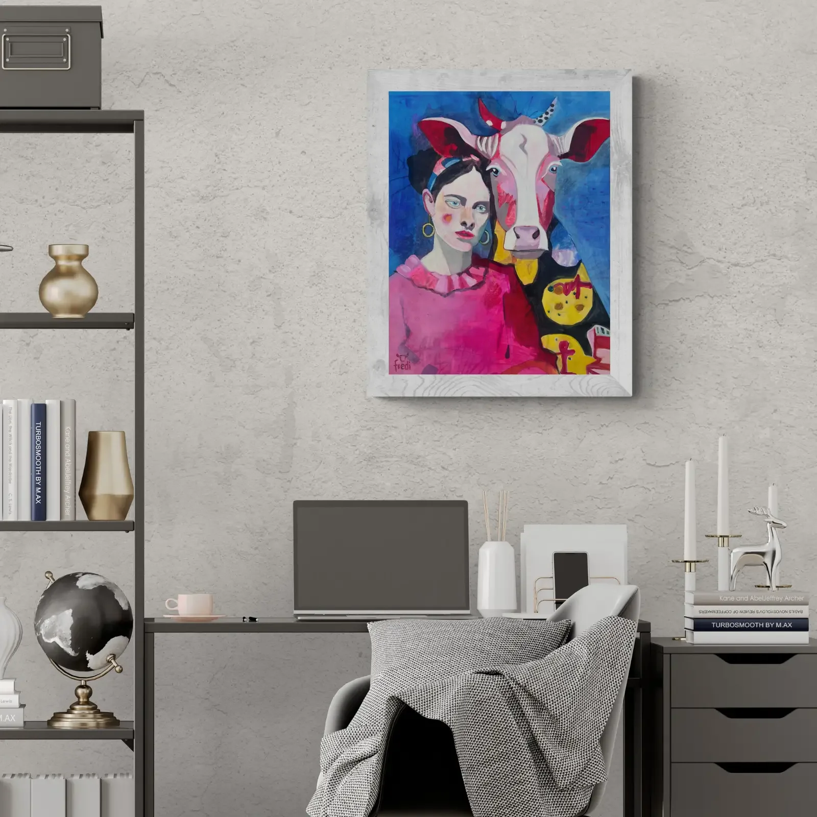 Pink Power, Pop Art Acrylgemälde von Fredi Gertsch, Wandbild im Homeoffice, Schweizer Kunst, 2023