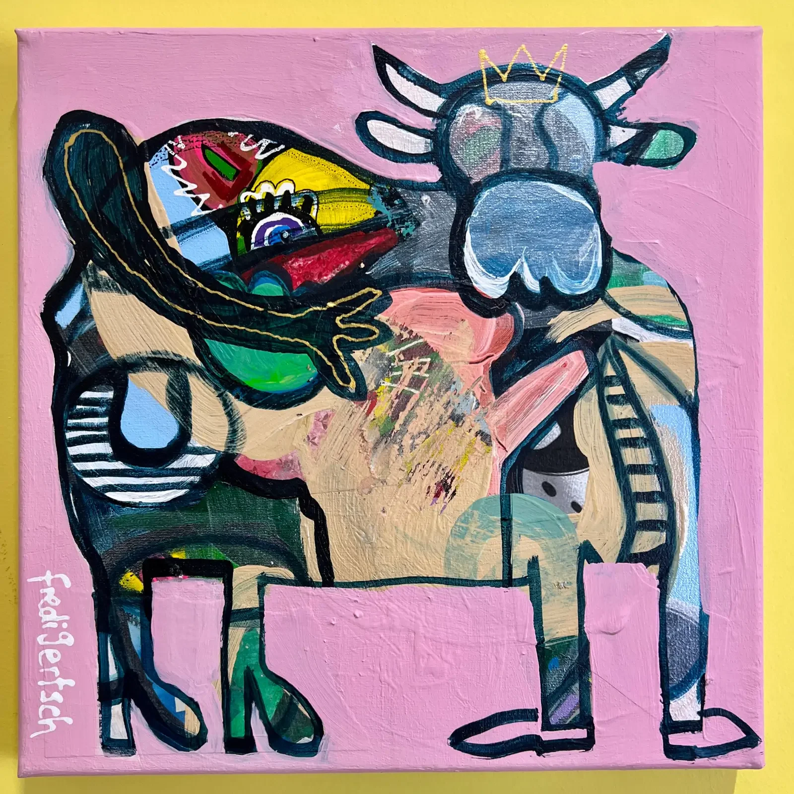 Pink Hug, Pop Art Acrylgemälde 30 x 30 cm auf Leinwand, Gesamtansicht, Fredi Gertsch, 2026