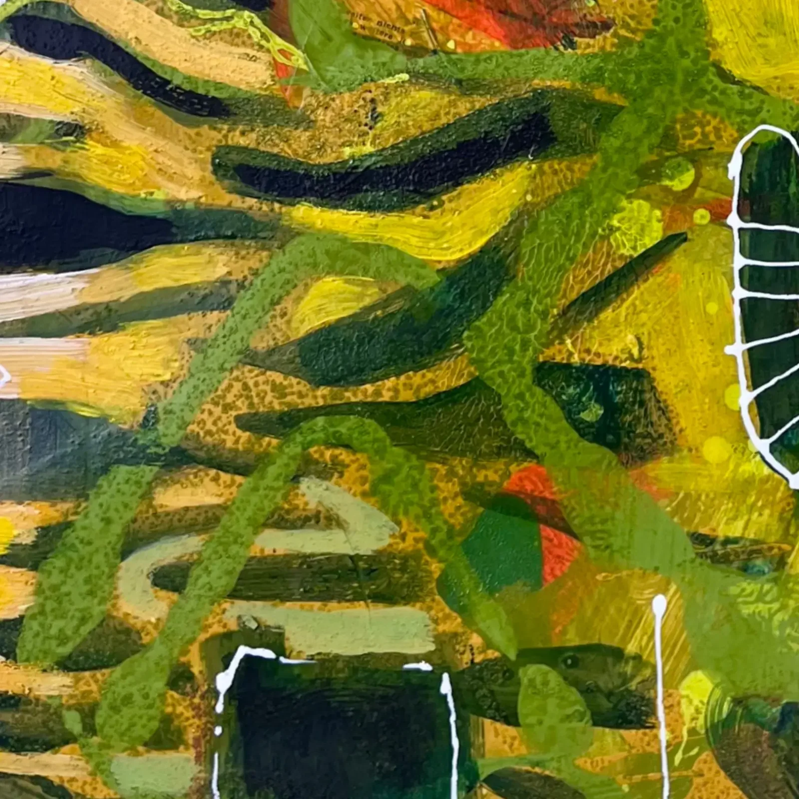 Detail gelb-grünes Tigerfell, Pop Art Acrylgemälde TigerLilly, Fredi Gertsch, 2024