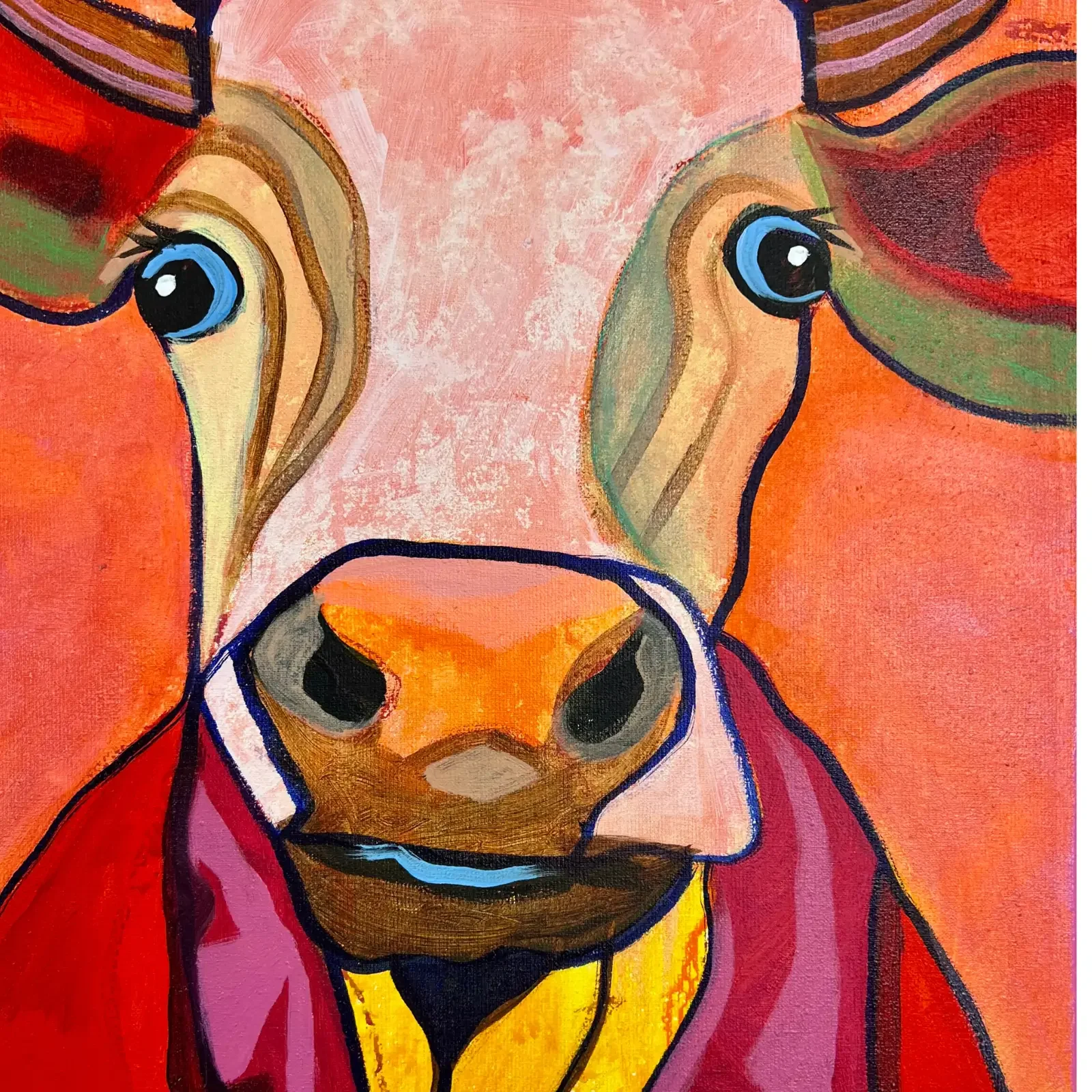 Detail Kuhgesicht, Pop Art Acrylgemälde Friends With Benefits, Fredi Gertsch, 2023