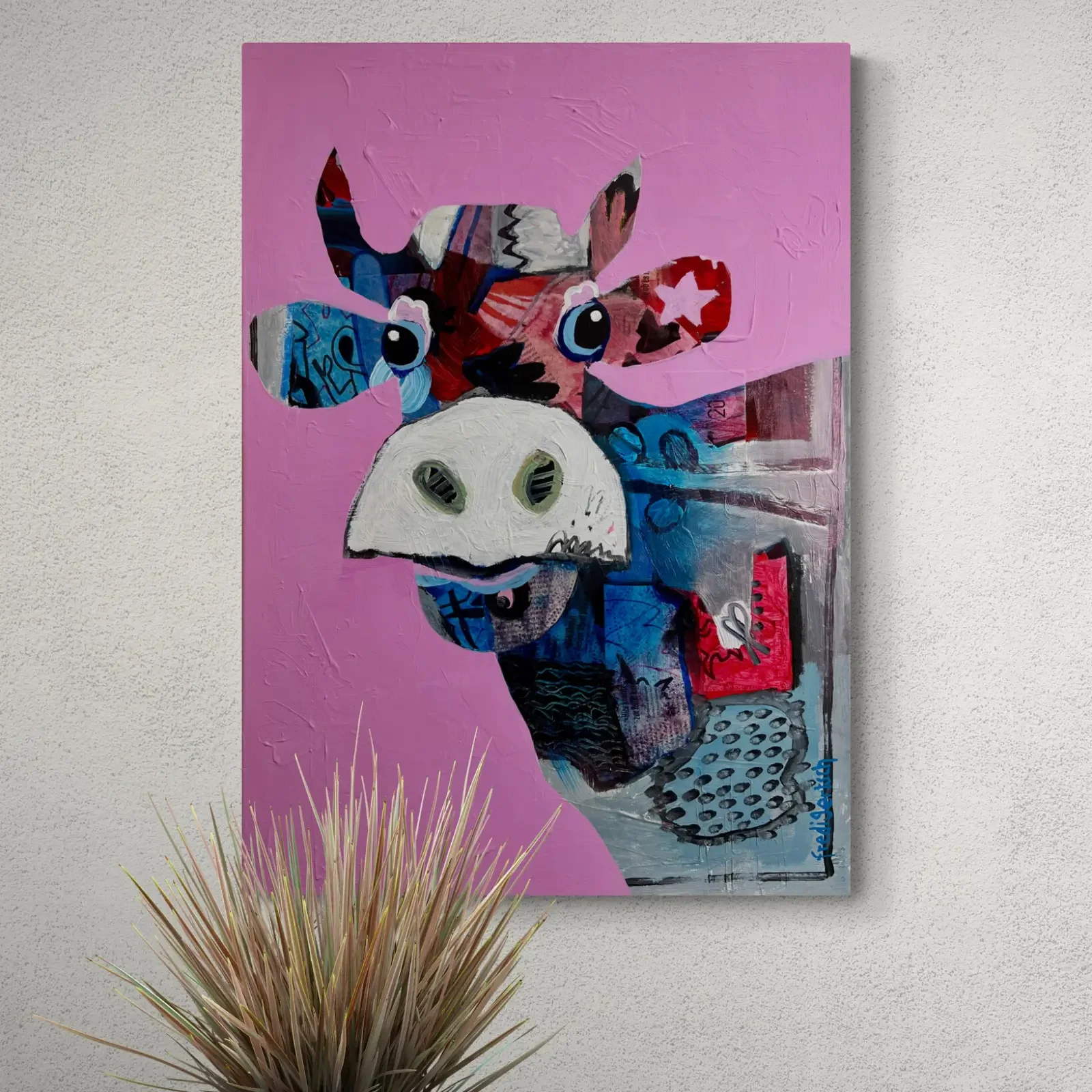 VogelLisi Sternenzauber von Fredi Gertsch, Pop Art Acrylgemälde als Wandbild im modernen Raum, 2025