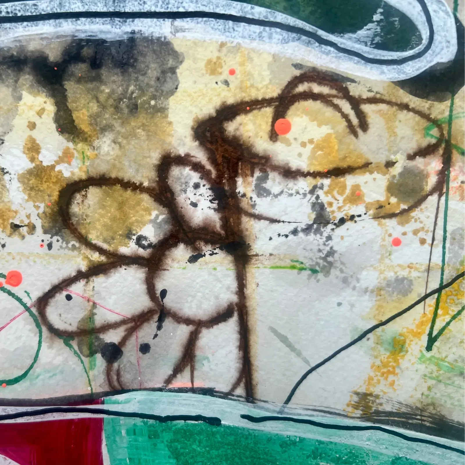 Detail Blumen und abstrakte Linien, Pop Art Acrylgemälde CrocoLove, Fredi Gertsch, 2024