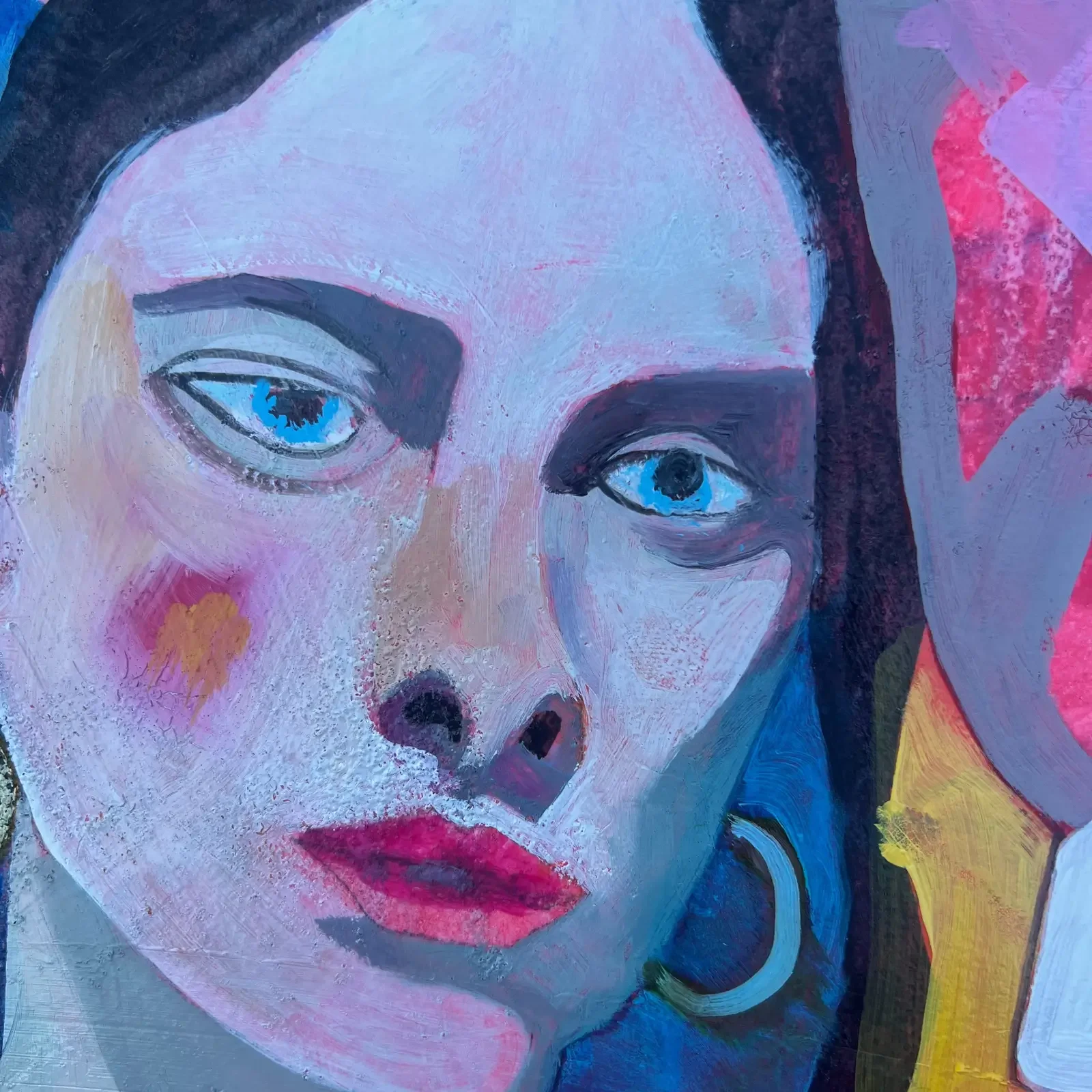 Detail Frauengesicht, Pop Art Acrylgemälde Pink Power, Fredi Gertsch, 2023