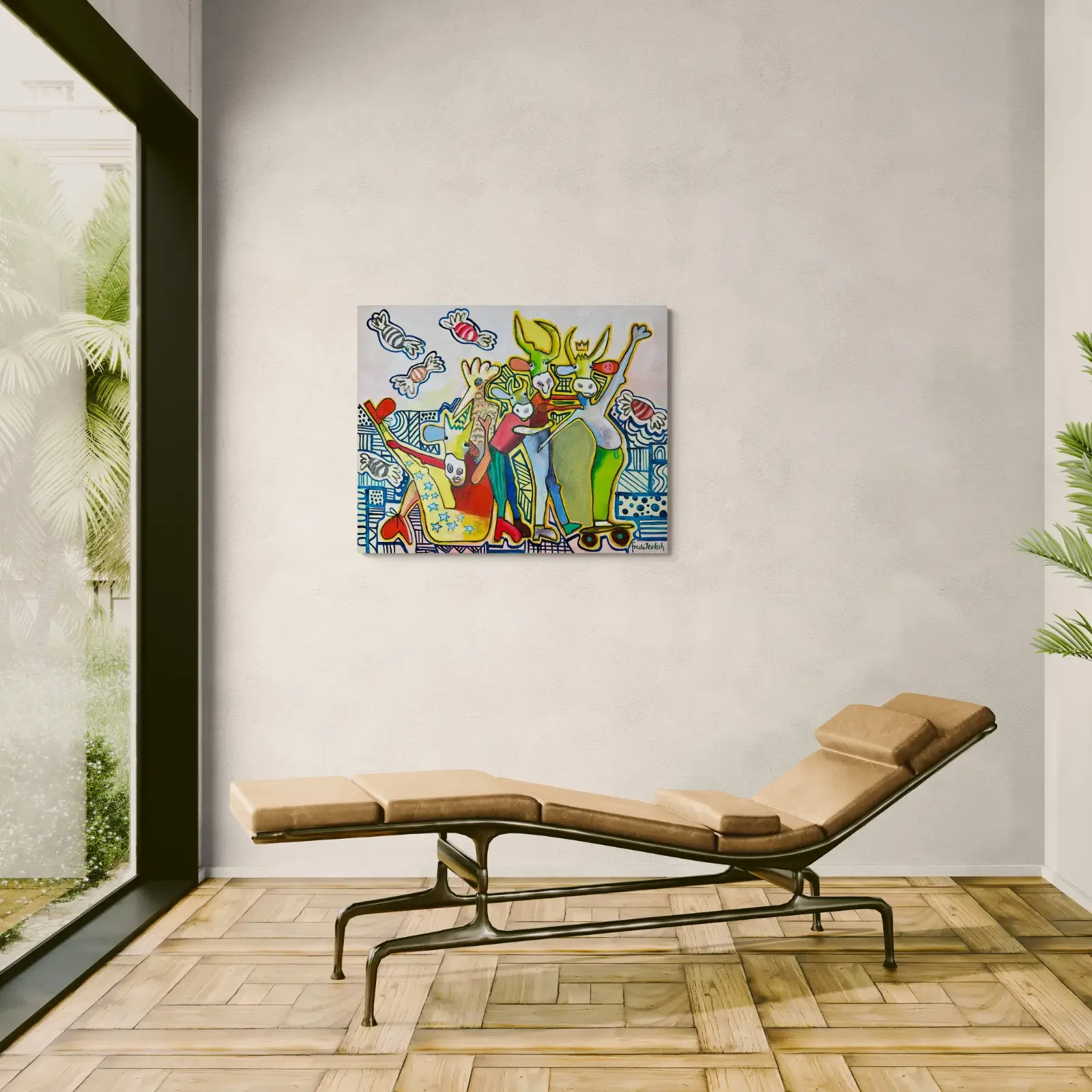 With A Little Help From My Friends – Candy Crew, Pop Art Original von Fredi Gertsch als Wandbild im modernen Raum, 2026