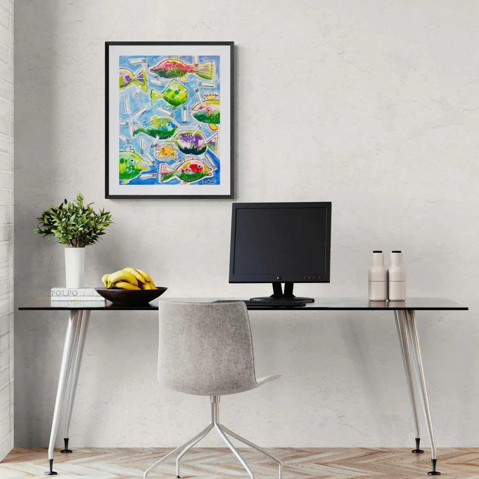 Im Schwarm allein von Fredi Gertsch, Pop Art Acrylgemälde als Wandbild im modernen Büro, 2024