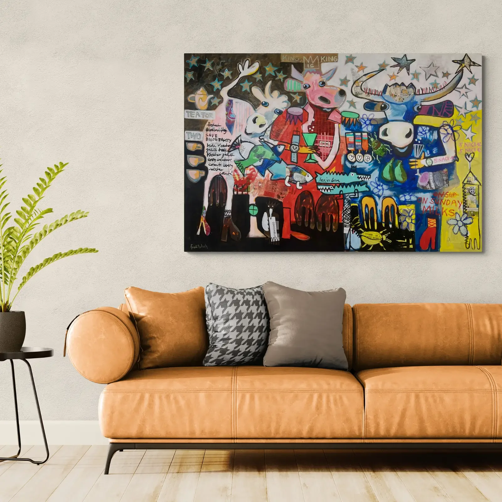King Is King von Fredi Gertsch, Pop Art Acrylgemälde als Wandbild im modernen Wohnzimmer, 2024