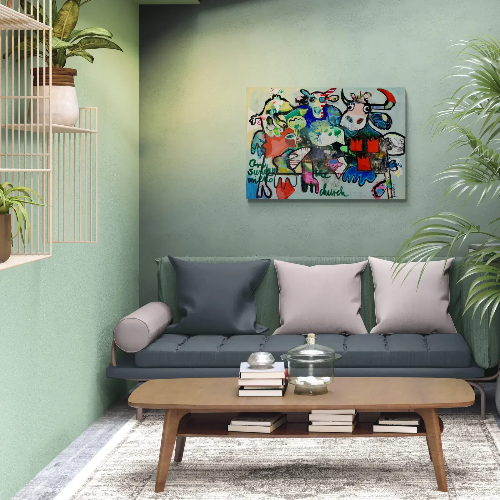 On Sunday Milks The Church, Pop Art Original von Fredi Gertsch als Wandbild im modernen Wohnzimmer, 2026