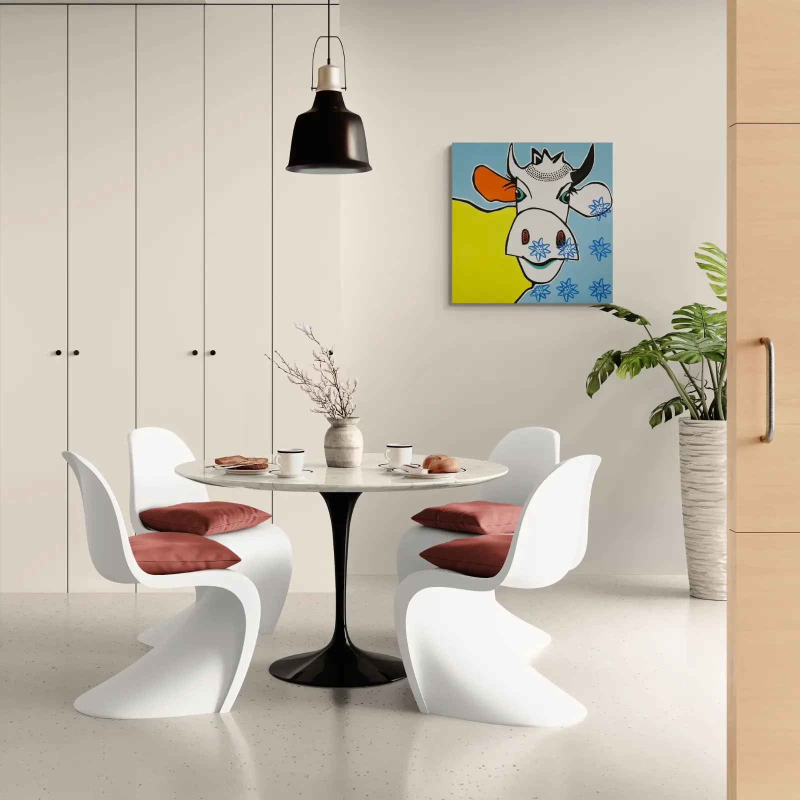 VogelLisi – Edelweiss von Fredi Gertsch, Pop Art Wandbild im Esszimmer, 2019