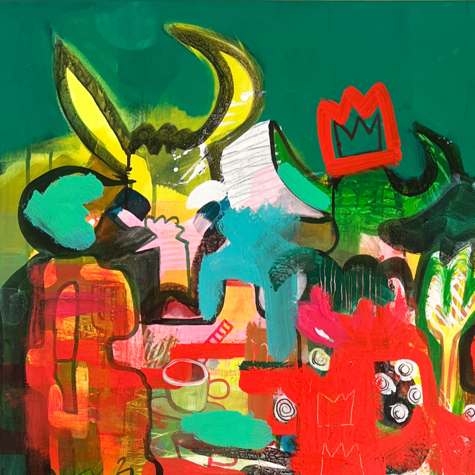 Detail von Happy Rebels – Wild Kingdom mit Kuh, Hörnern und roter Krone