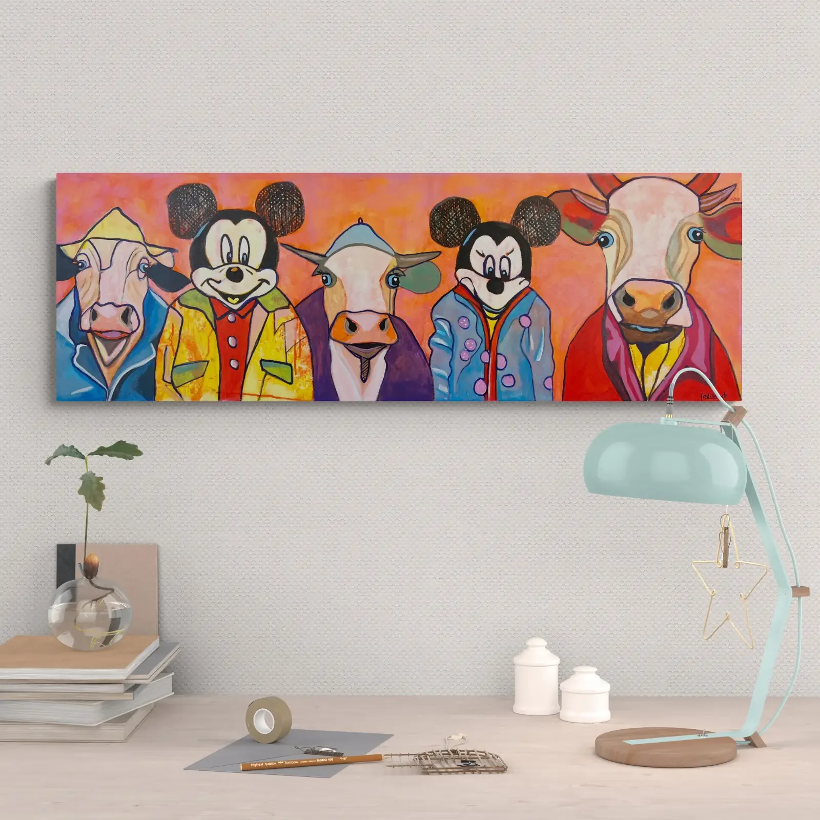 Friends With Benefits, Pop Art Acrylgemälde von Fredi Gertsch, Wandbild im modernen Homeoffice, Schweizer Kunst, 2023
