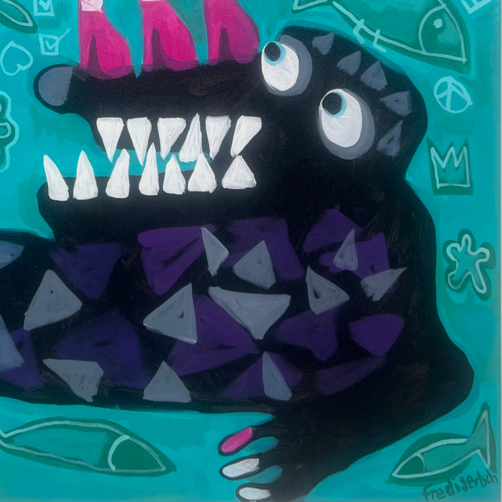 Detail aus KrokoLove – Trust the Yes, Acrylstruktur und Farbschichten, Original 80x100 cm von Fredi Gertsch