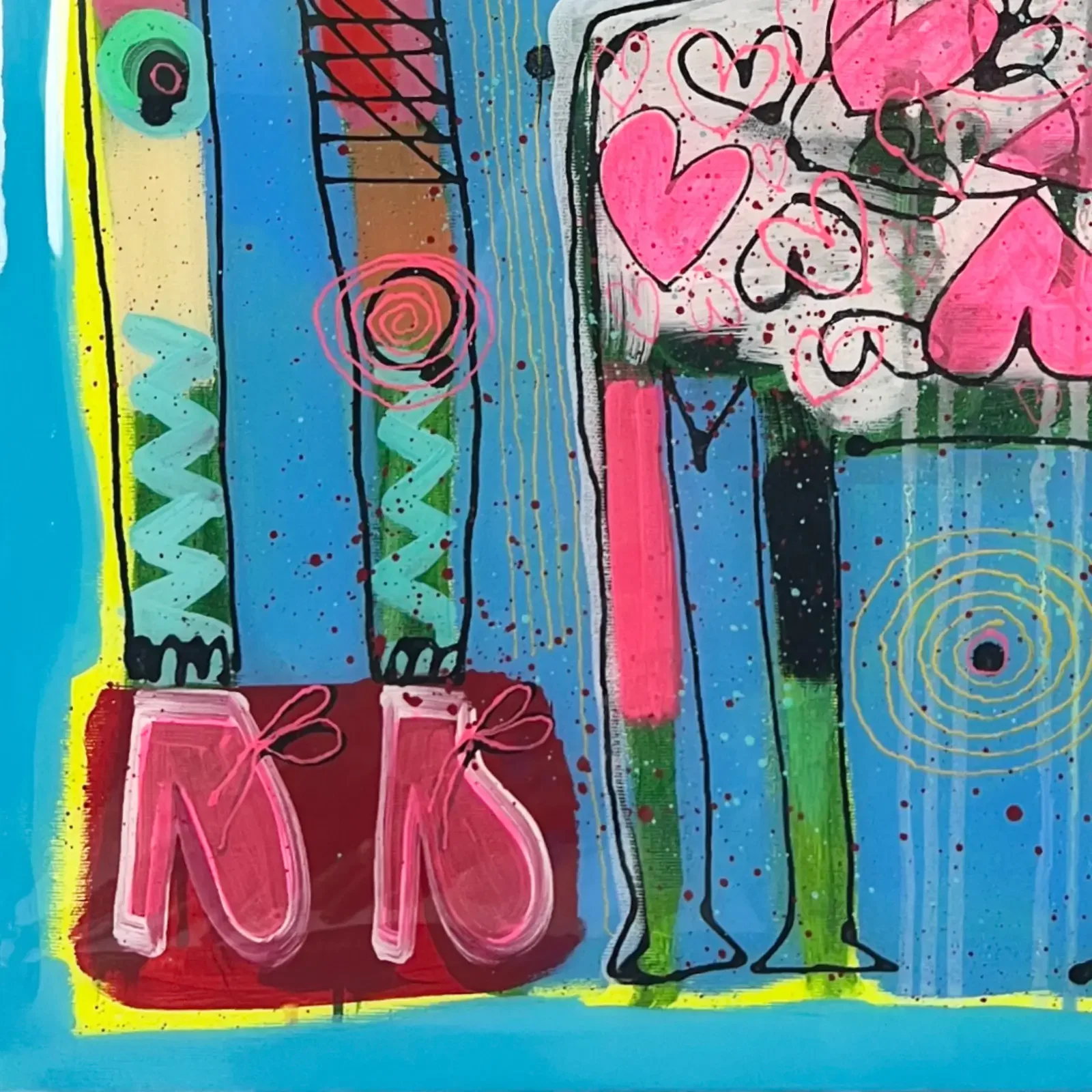 Detail Beine und Herzen, Pop Art Acrylgemälde BabyMum – Love Is Love, Fredi Gertsch, 2024
