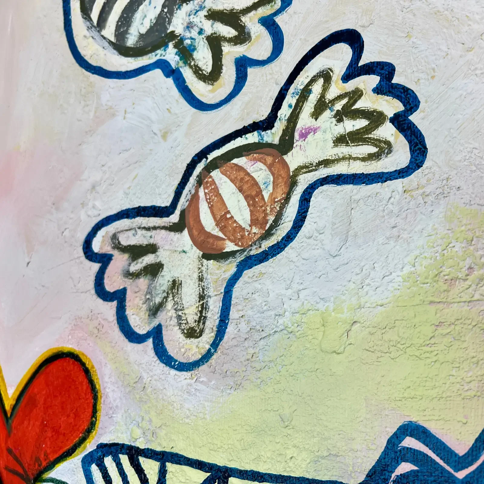 Detail Bonbon-Symbol und Herz, Pop Art Acryl Mixed Media Gemälde With A Little Help From My Friends – Candy Crew, Fredi Gertsch, 2026