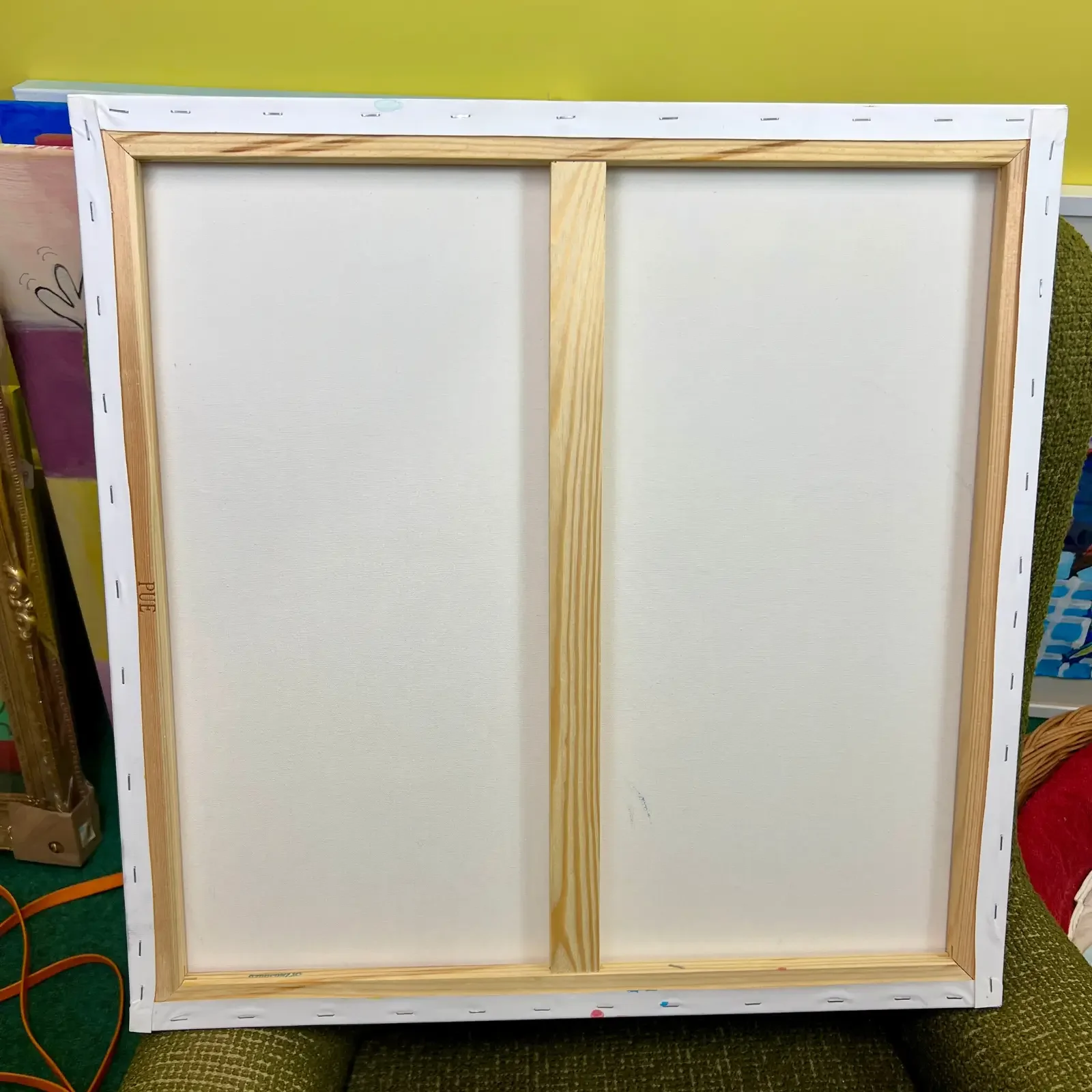 Rückseite der Leinwand, Pop Art Acrylgemälde VogelLisi – Blue Harmony, Fredi Gertsch, 2026