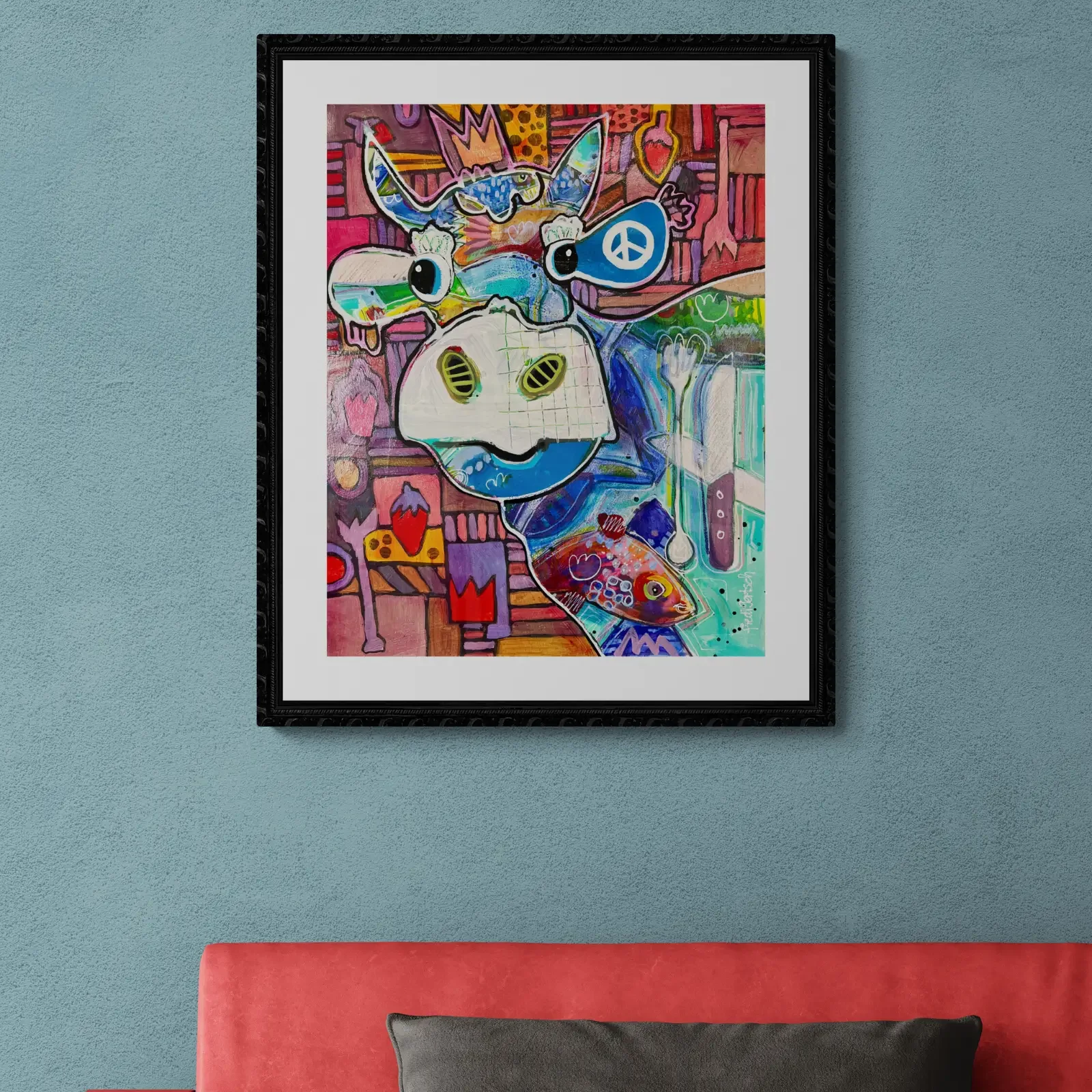 VogelLisi – Strawberry Fields von Fredi Gertsch, Pop Art Acrylgemälde als Wandbild im Wohnzimmer, 2026