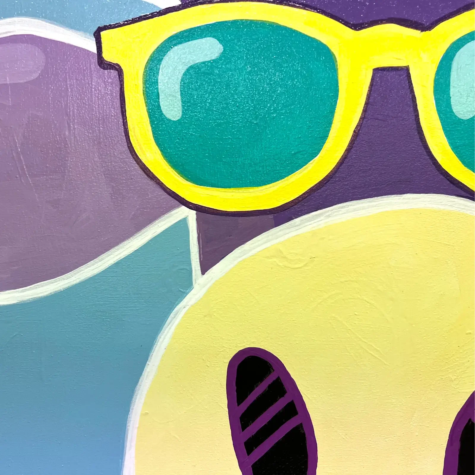 Detail Gesicht und Sonnenbrille, Pop Art Acrylgemälde VogelLisi – SunnyGirl, Fredi Gertsch, 2022