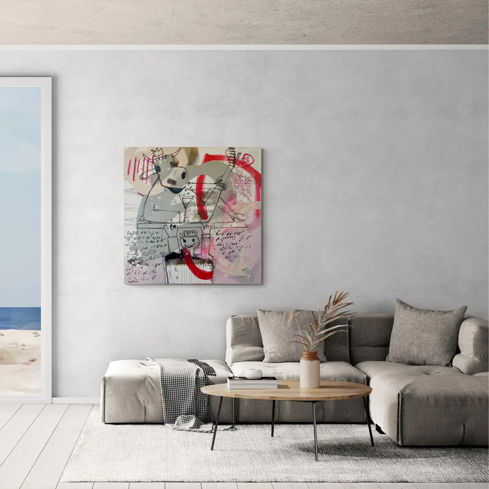 It’s A Tricky Situation von Fredi Gertsch, Pop Art Kuhgemälde als Wandbild im Wohnzimmer, Schweizer Kunst, 2024