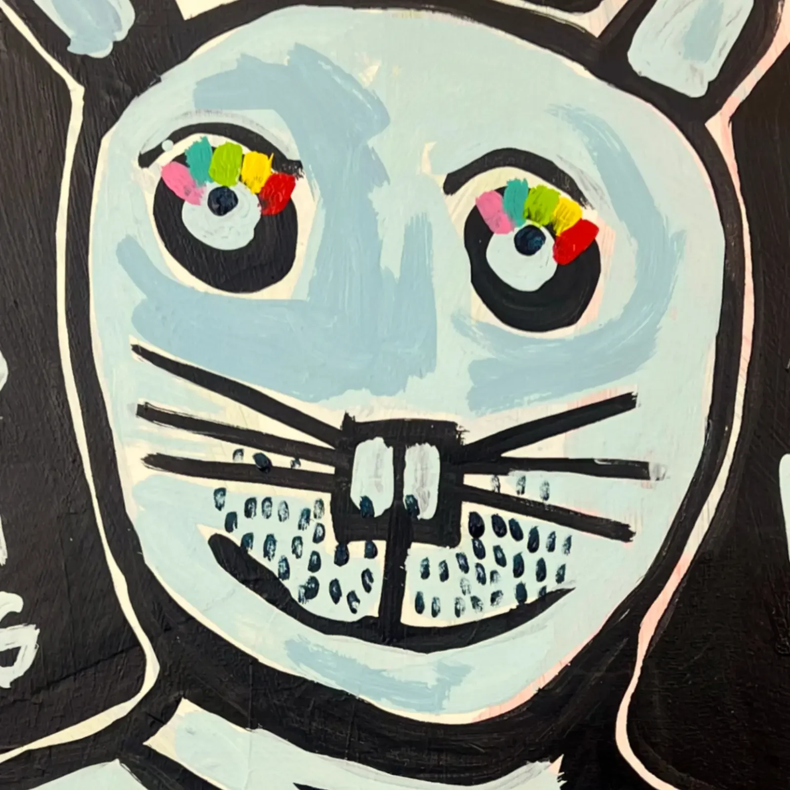 Detail Tigerkopf mit Regenbogen-Wimpern, Pop Art Acrylgemälde Wake up & Keep Dreaming, Fredi Gertsch, 2024