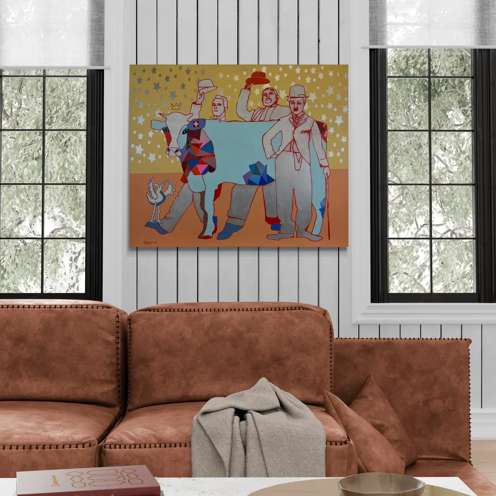 Stars & Legends, Pop Art Acrylgemälde von Fredi Gertsch, Wandbild im modernen Wohnzimmer, Schweizer Kunst, 2018