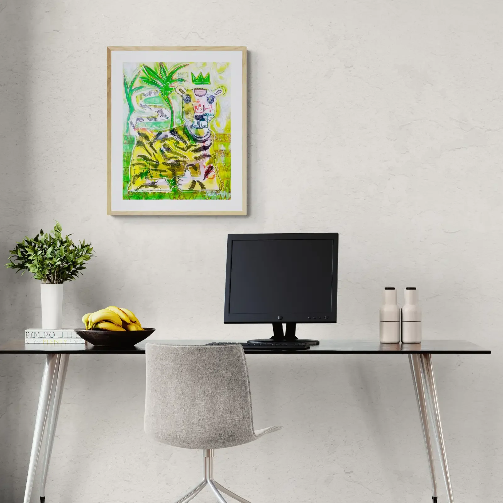 Dschungelkönigin von Fredi Gertsch, Pop Art Acrylgemälde als Wandbild im modernen Homeoffice, 2024