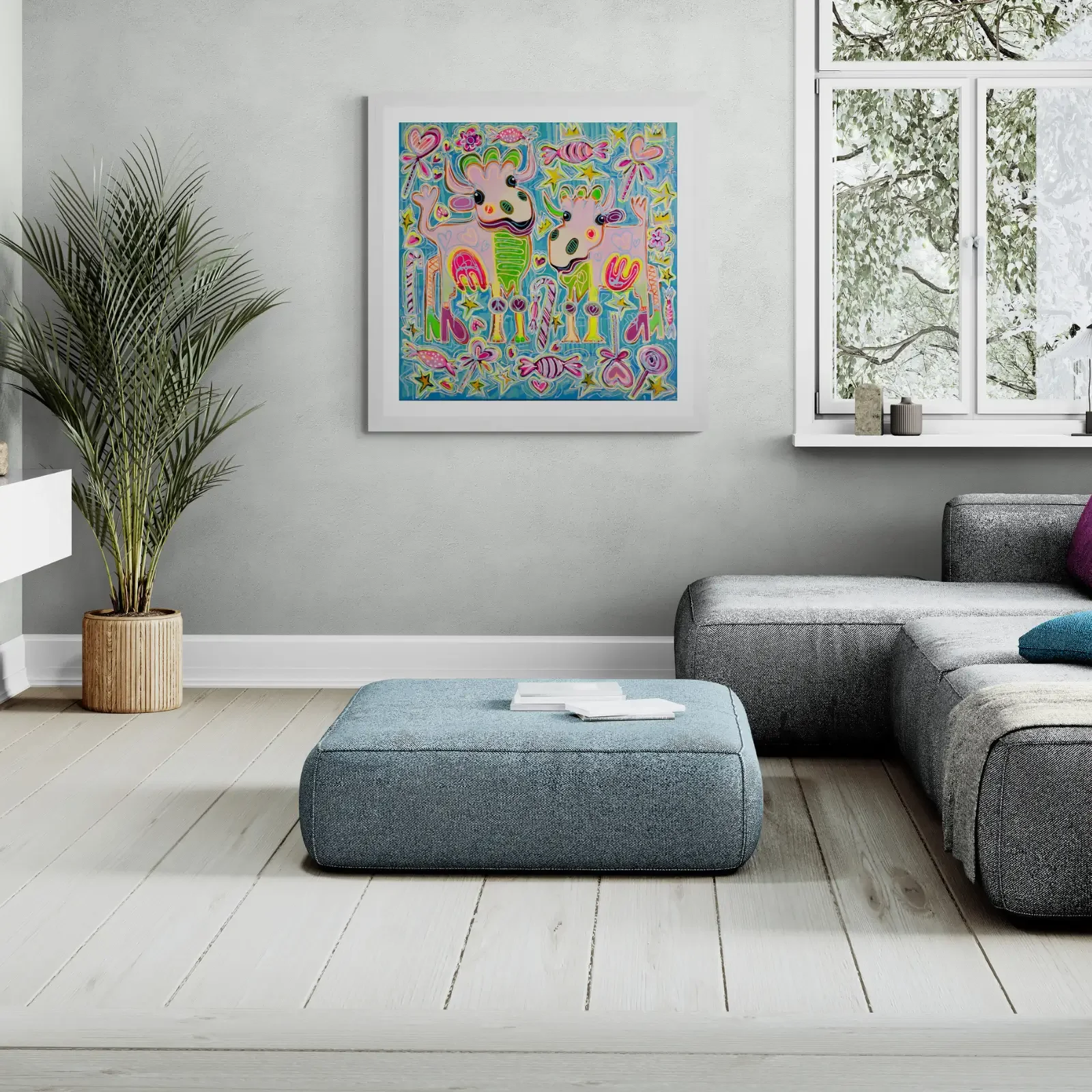 Sugar & Candy von Fredi Gertsch, Pop Art Acrylgemälde als Wandbild im modernen Wohnzimmer, 2024