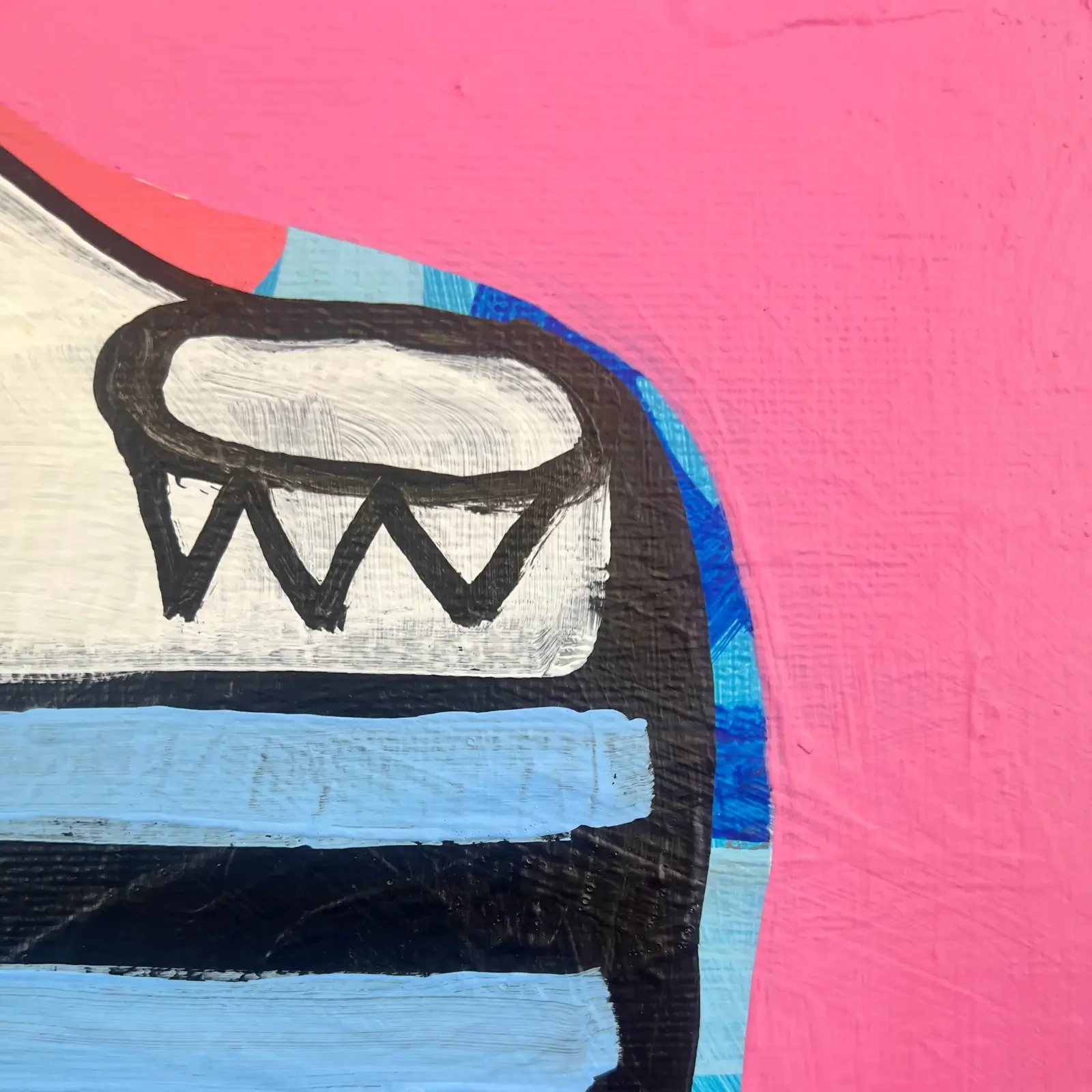 Detail Streifenhemd und Zähne, Pop Art Acrylgemälde No Milk Today, Fredi Gertsch, 2024