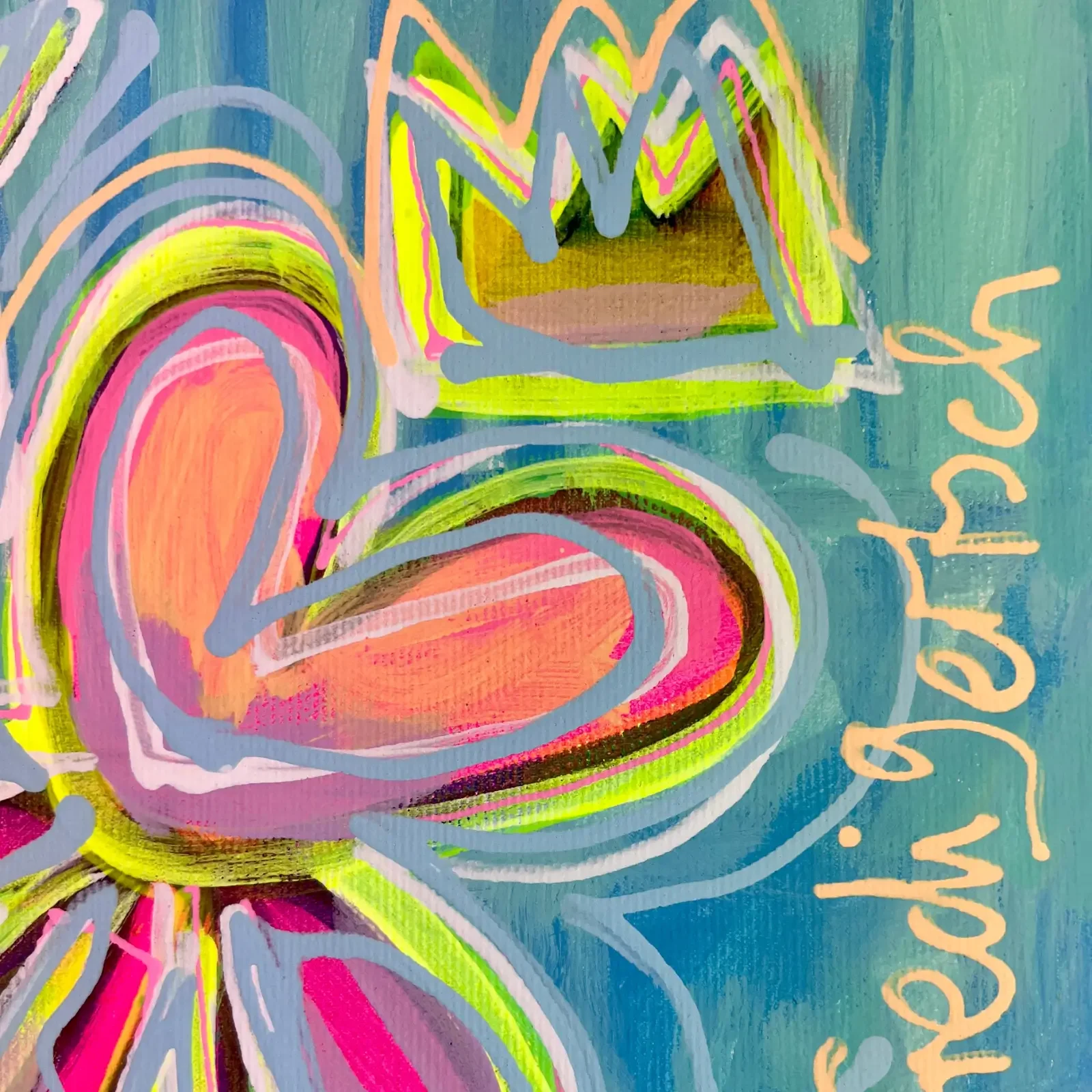 Detail Herz und Signatur, Pop Art Acrylgemälde Sugar & Candy, Fredi Gertsch, 2024