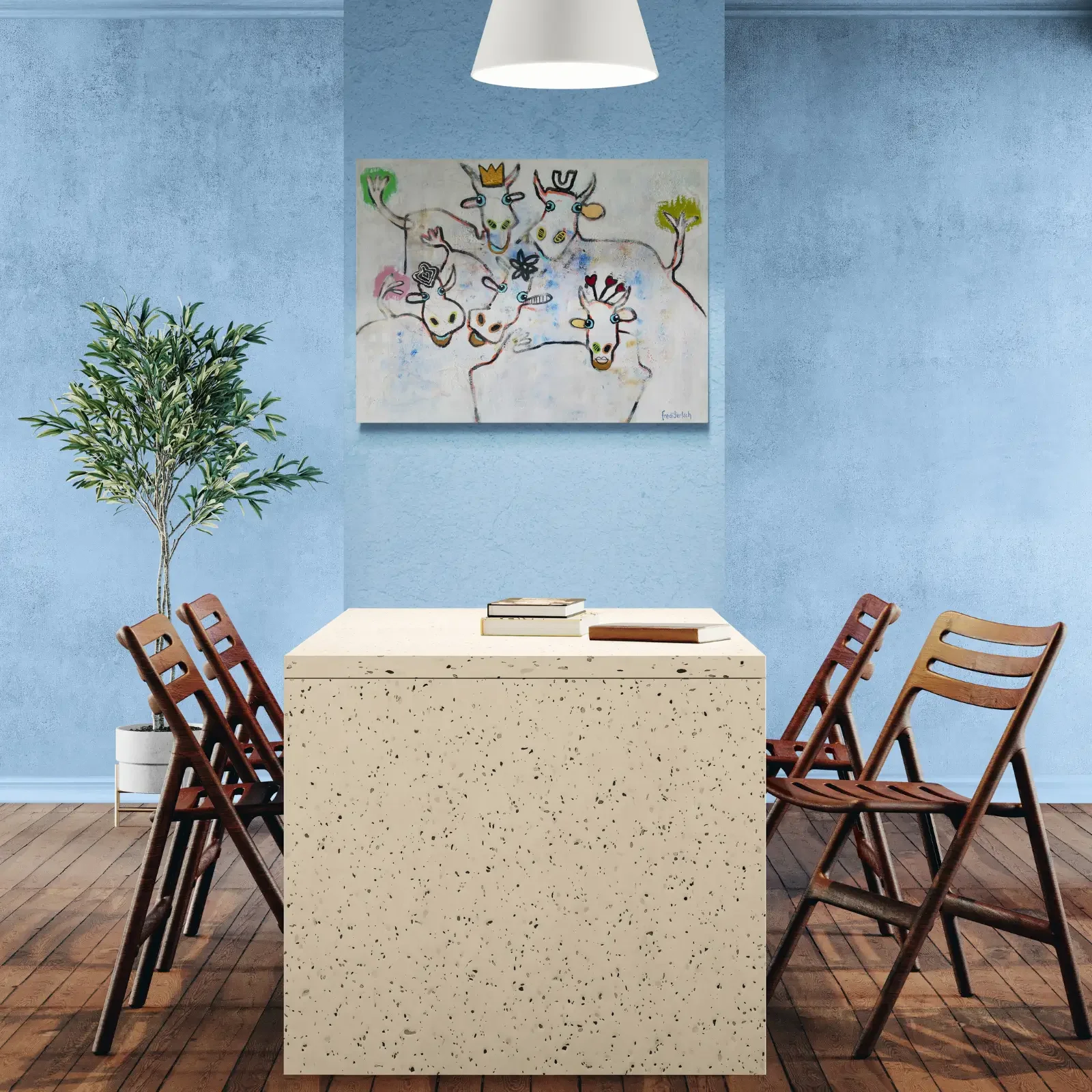 We Are Family – Herde mit Herz von Fredi Gertsch, Pop Art Wandbild im Esszimmer, Schweizer Kunst, 2026