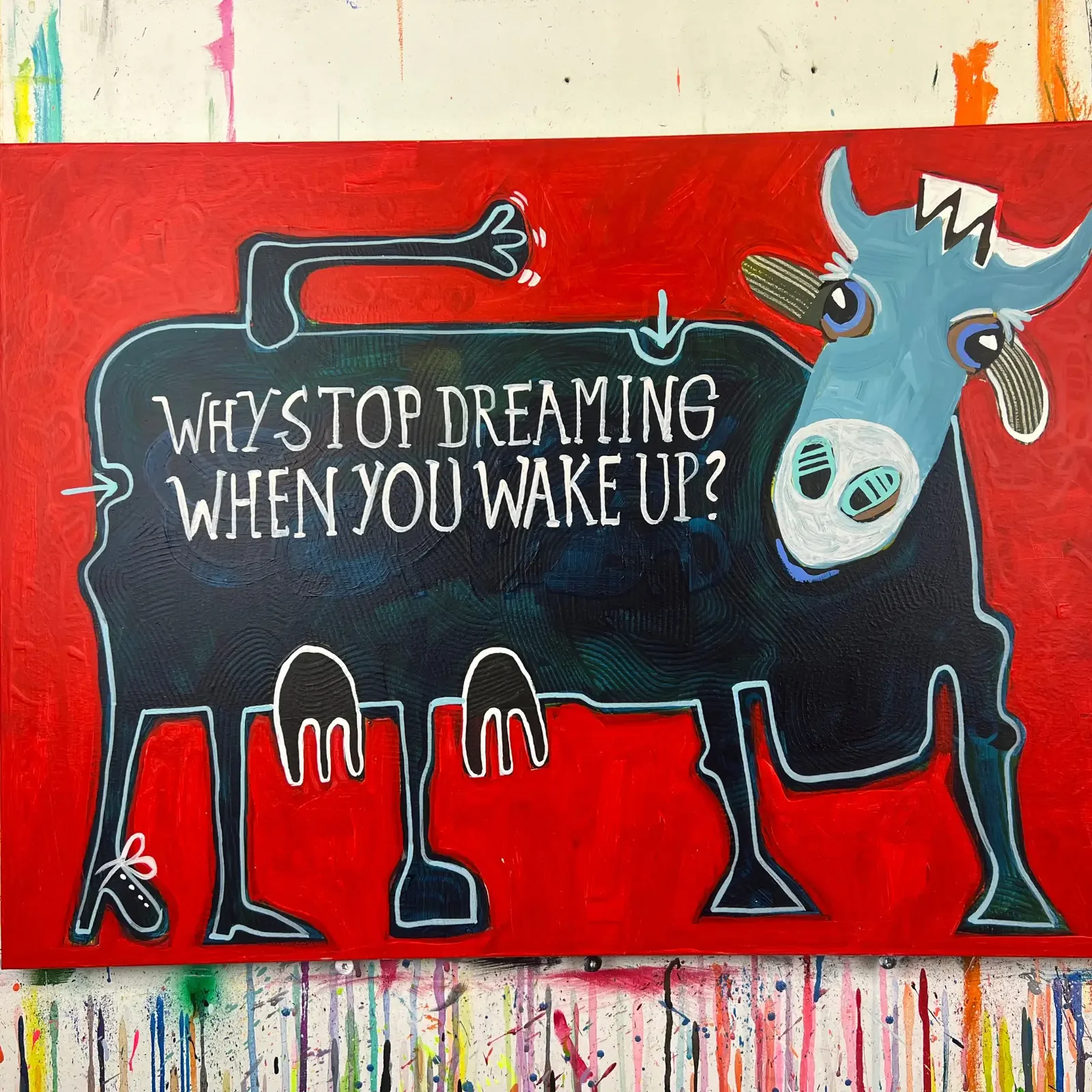 Dreaming in Red, Pop Art Acrylgemälde auf Leinwand, Nahaufnahme Tigerfigur mit Zebra-Muster, Fredi Gertsch, 2024