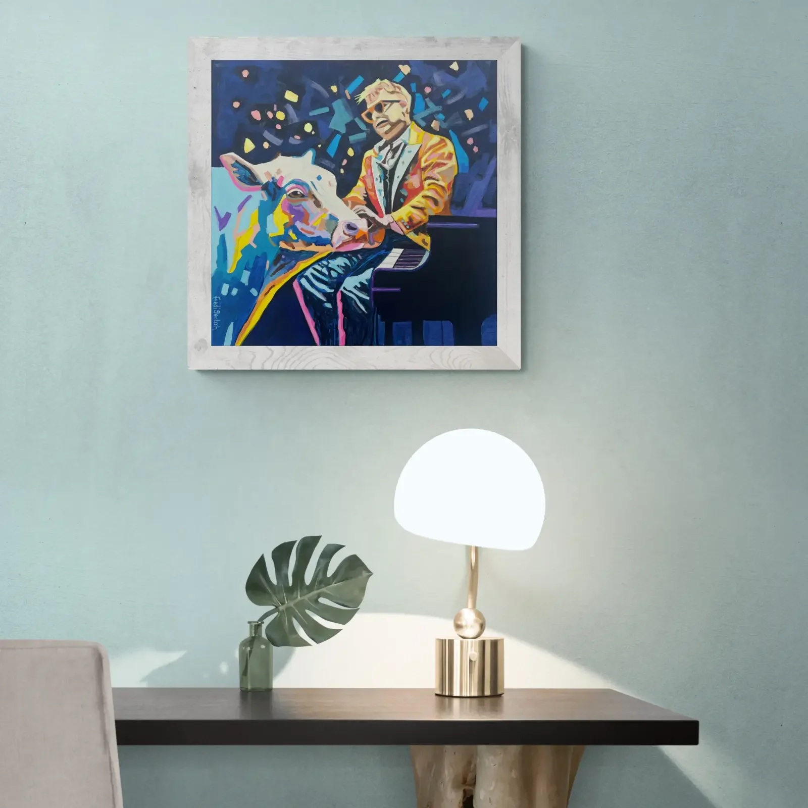 Elton & John, Pop Art Acrylgemälde von Fredi Gertsch, Wandbild im Arbeitszimmer, Schweizer Kunst, 2023
