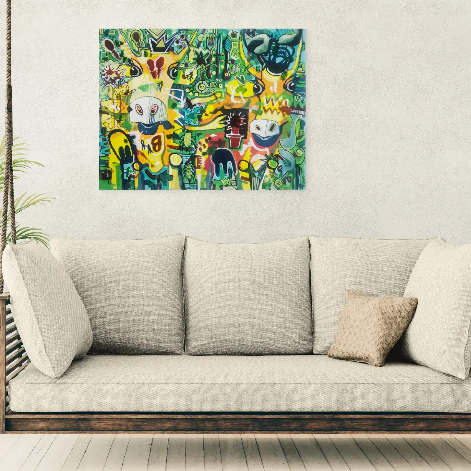 Just Us Two – Electric Jungle Vibes von Fredi Gertsch, Pop Art Acrylgemälde als Wandbild im Wohnzimmer, 2020