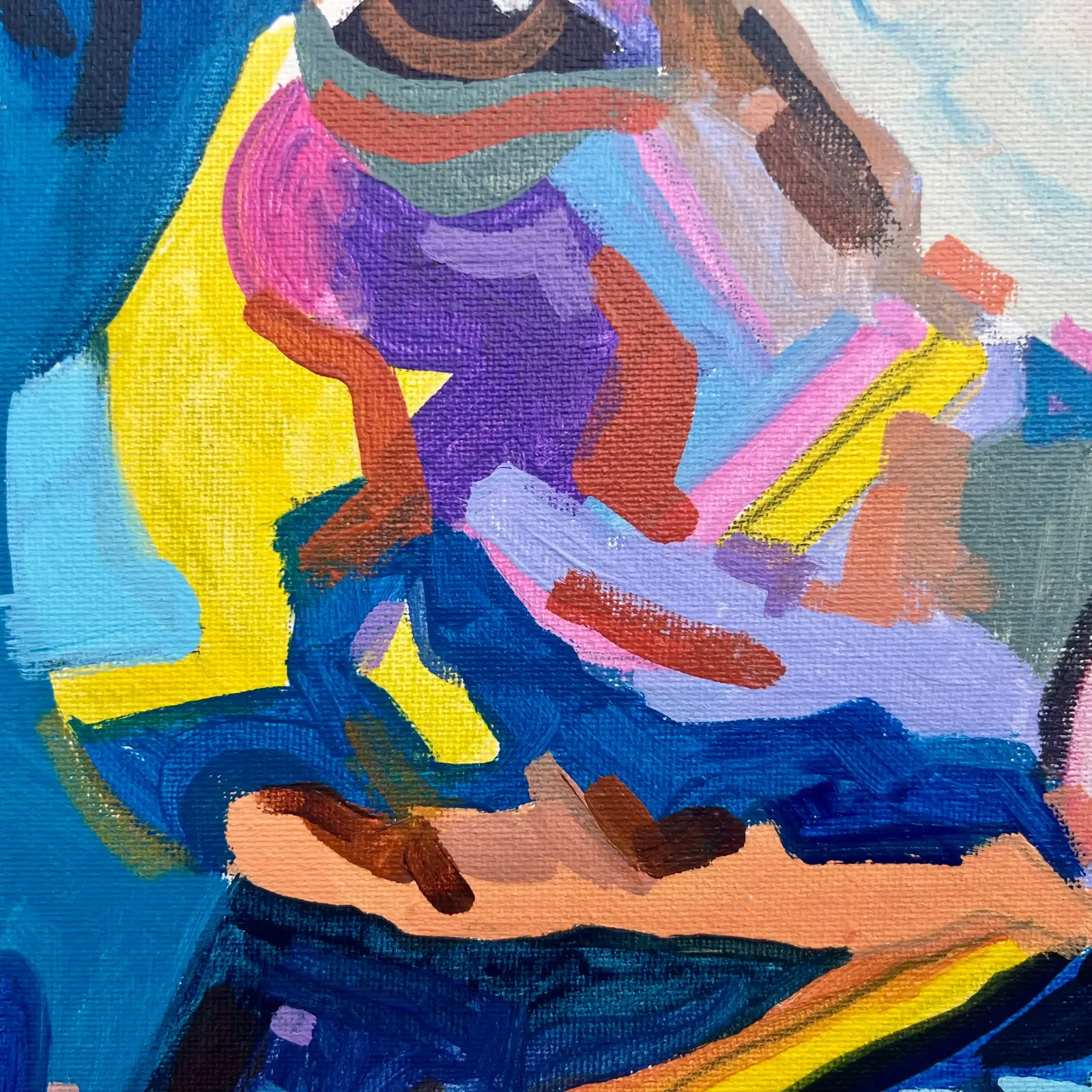 Detail bunte Farbfelder und Klavier, Pop Art Acrylgemälde Elton & John, Fredi Gertsch, 2023