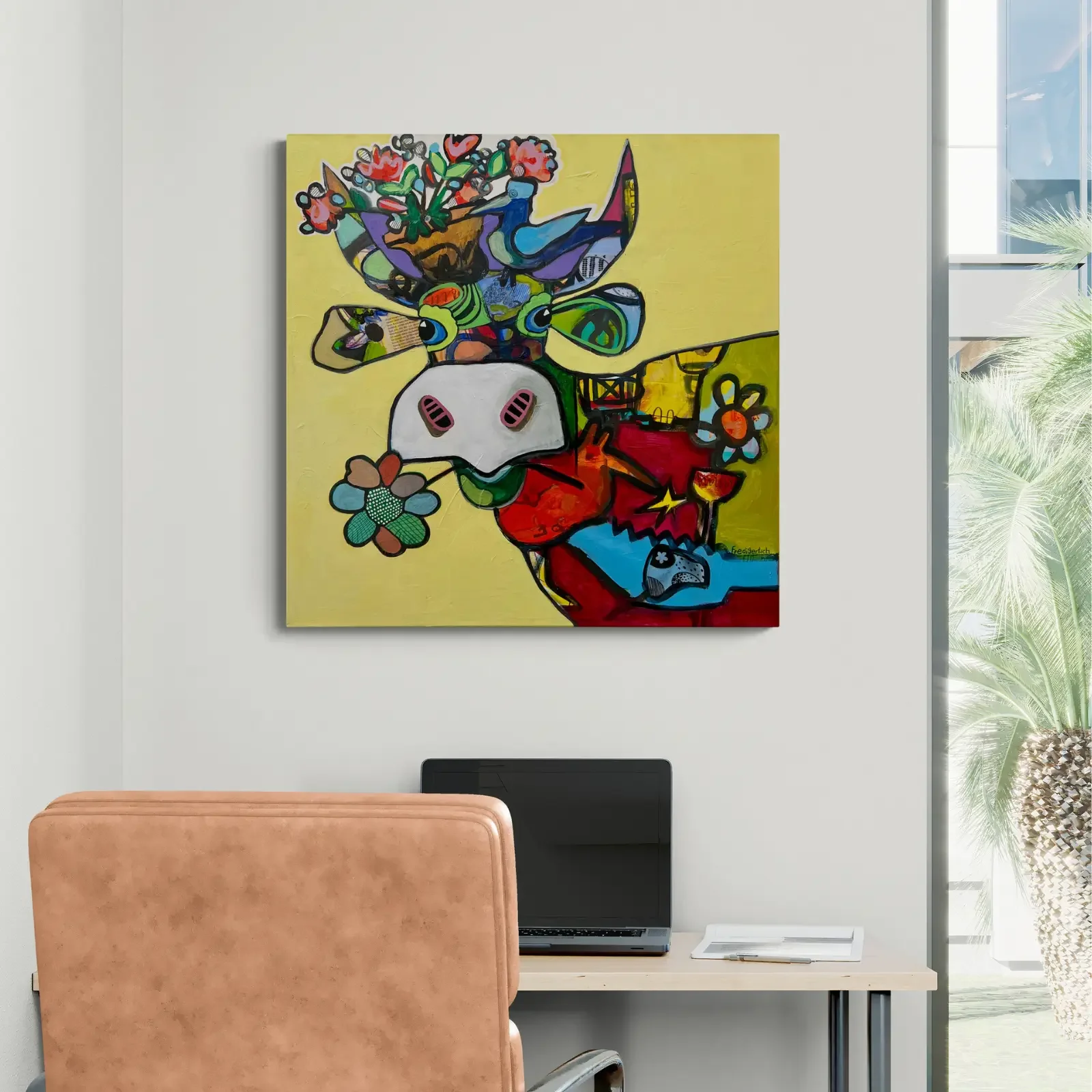 VogelLisi – Sunshine Bouquet von Fredi Gertsch, Pop Art Wandbild im Homeoffice, 2026