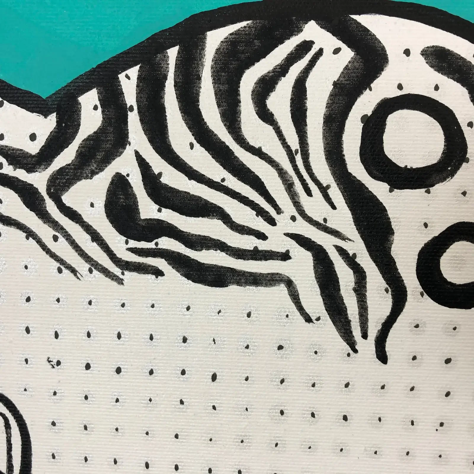 Detail Kuhfell mit Punkten, Pop Art Acrylgemälde A Scoundrel Who Thinks…, Fredi Gertsch, 2021