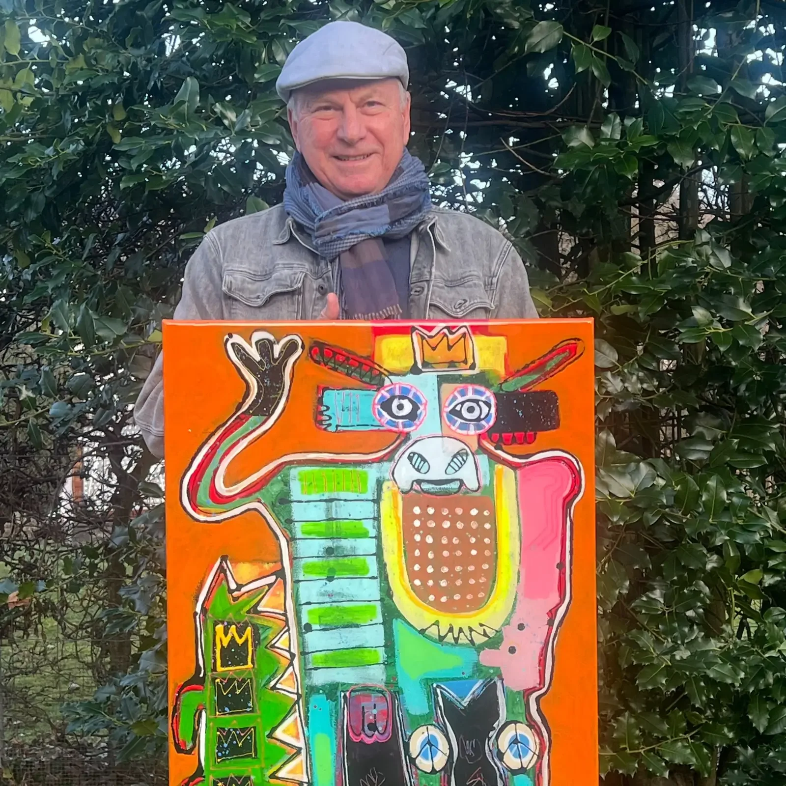 Fredi Gertsch mit Crocodile Dundee, Pop Art Acrylgemälde, 2024
