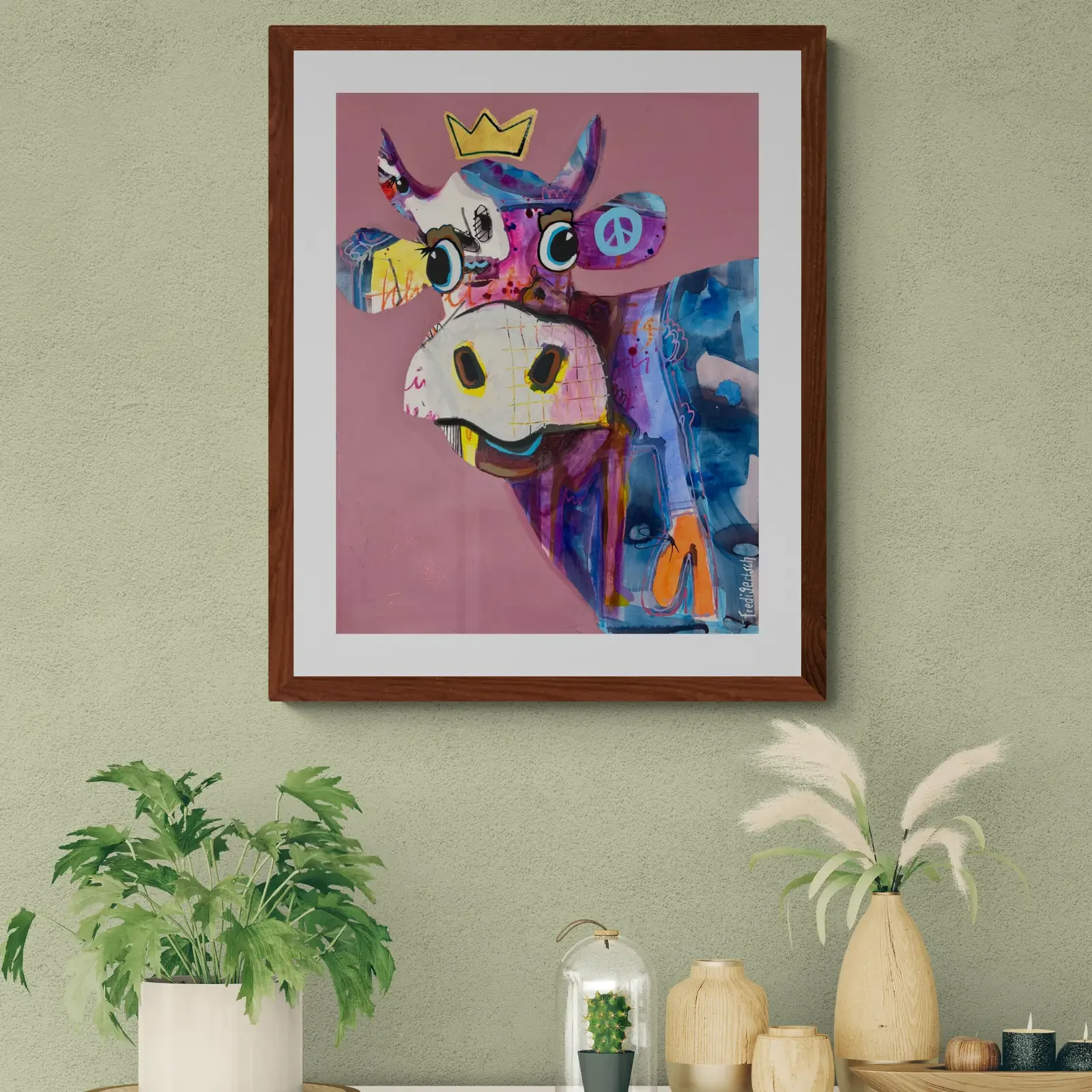 VogelLisi – Pink Royal, Pop Art Acrylgemälde von Fredi Gertsch, Wandbild im Esszimmer, Schweizer Kunst, 2026