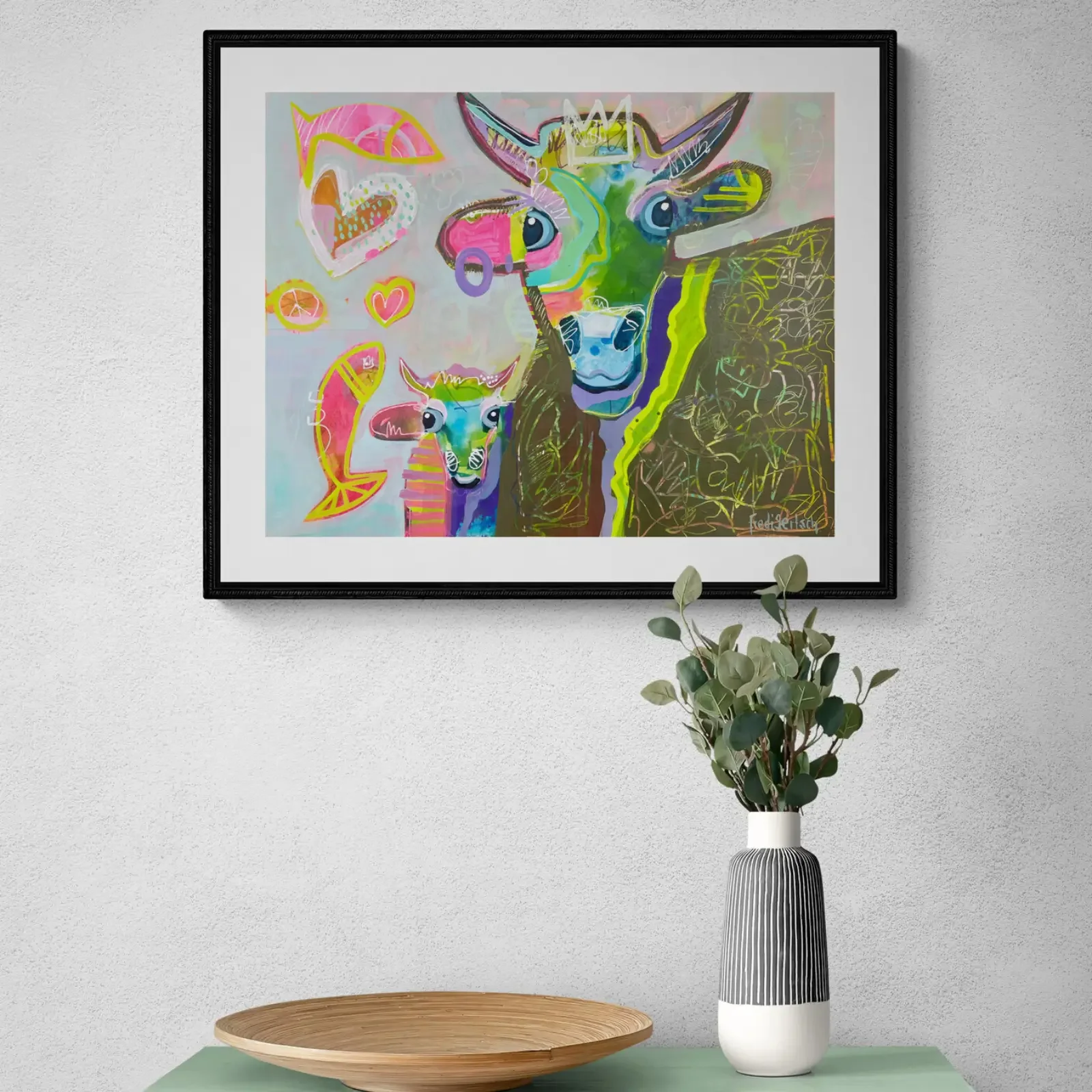 Baby Mum Helsinki von Fredi Gertsch, Pop Art Acrylgemälde als Wandbild im modernen Wohnzimmer, 2024