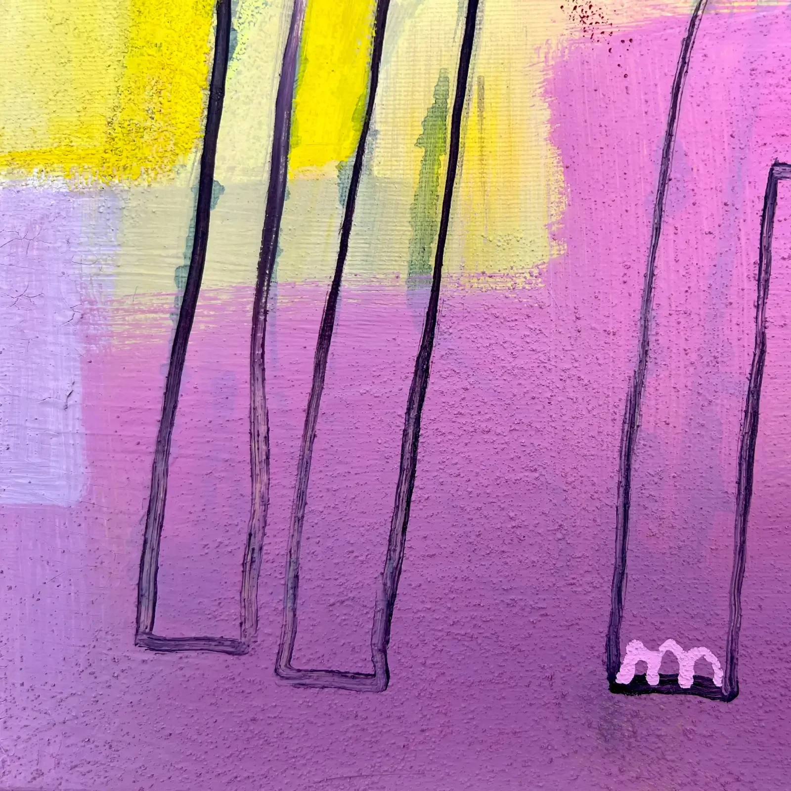 Detail Beine mit Collage-Elementen, Pop Art Acrylgemälde We Are Family, Fredi Gertsch, 2024