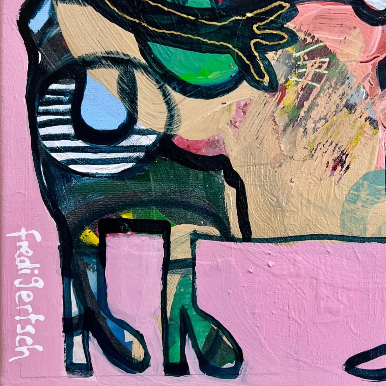 Detail Kuhfigur und pinker Hintergrund, Pop Art Acrylgemälde Pink Hug, Fredi Gertsch, 2026