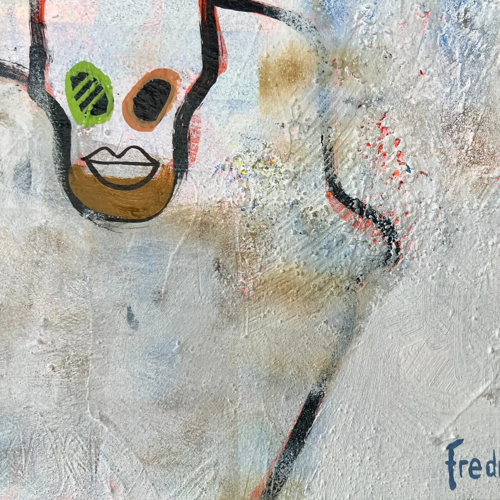 Detail Kuhgesichter mit Kronen und Symbolen, Pop Art Mixed Media We Are Family – Herde mit Herz, Fredi Gertsch, 2026