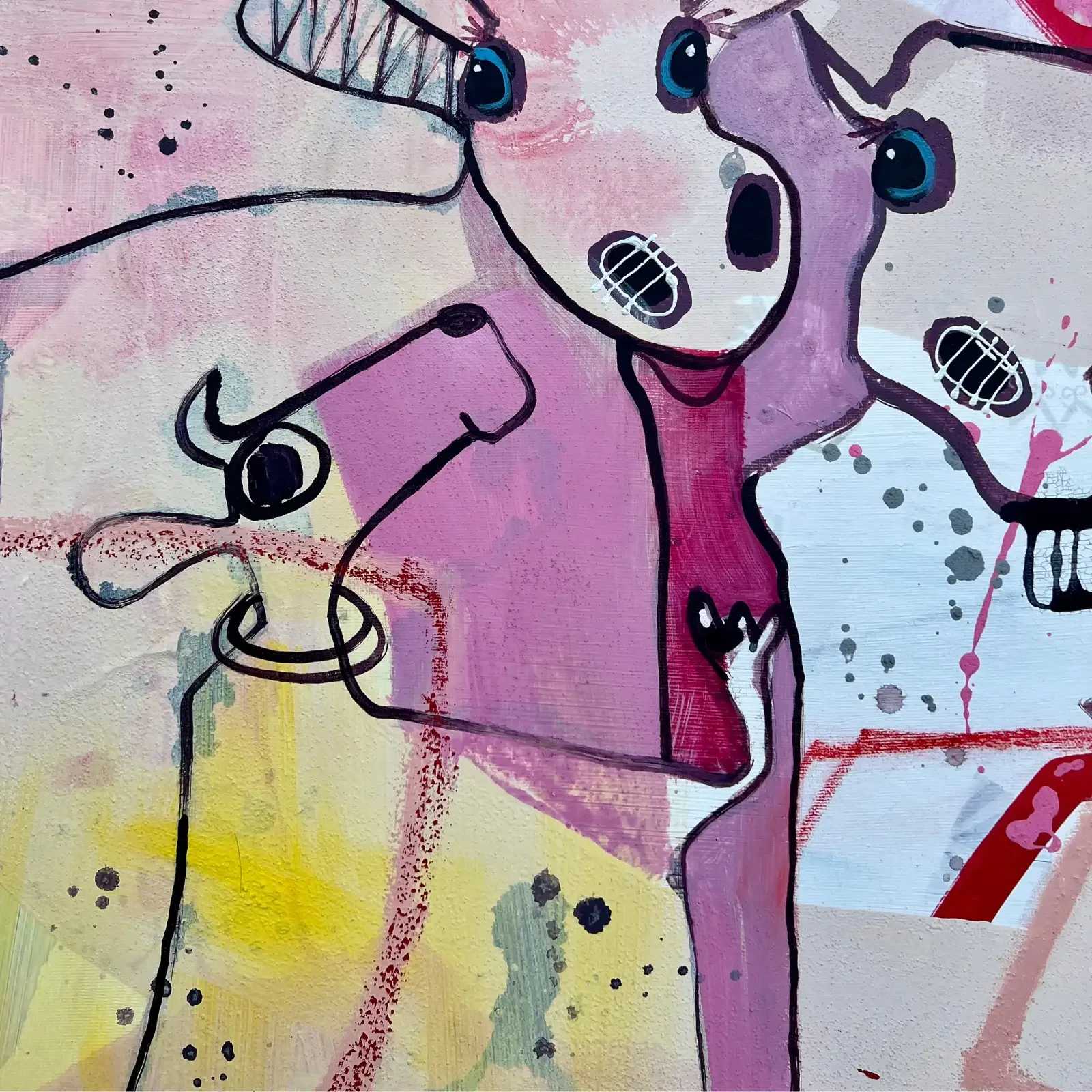 Detail Kuhkopf mit Krone, Pop Art Acrylgemälde We Are Family, Fredi Gertsch, 2024