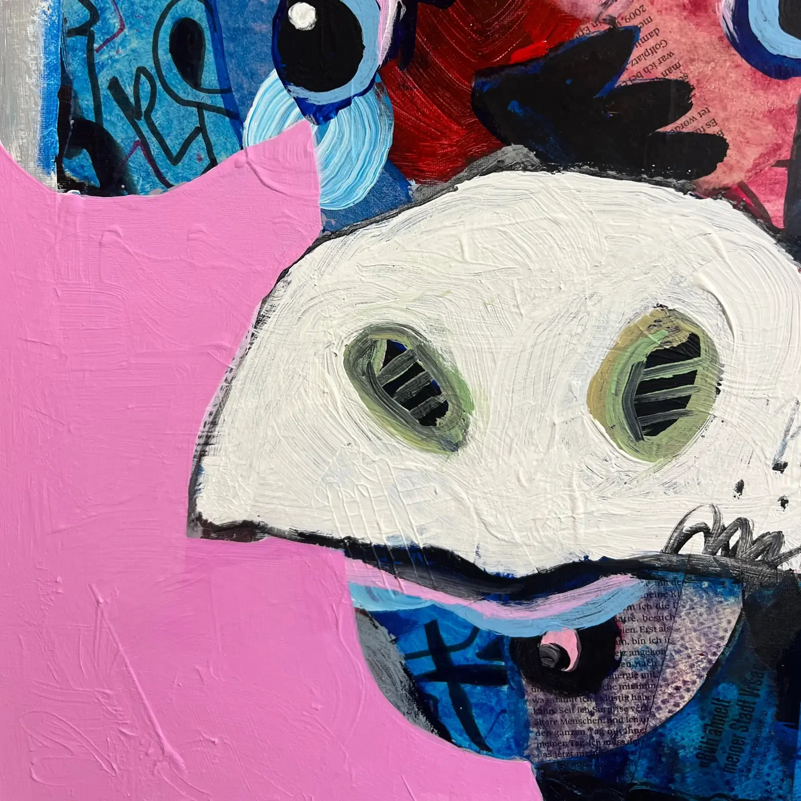 Detail Kuhmaul und Nase, Pop Art Acrylgemälde VogelLisi Sternenzauber, Fredi Gertsch, 2025