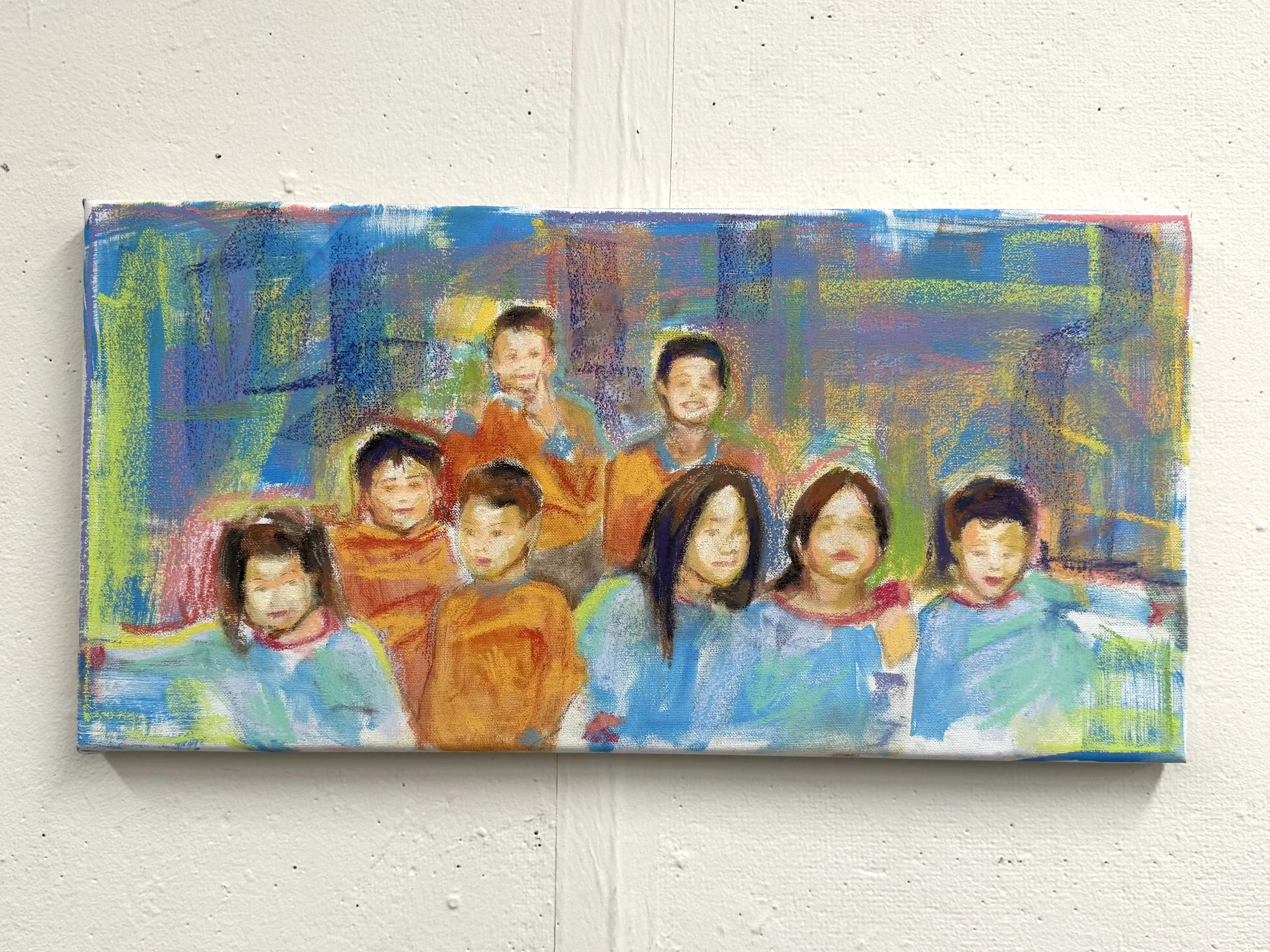 Lil Mooches, Acrylic/Chalk Pastel, 10 x 20 in