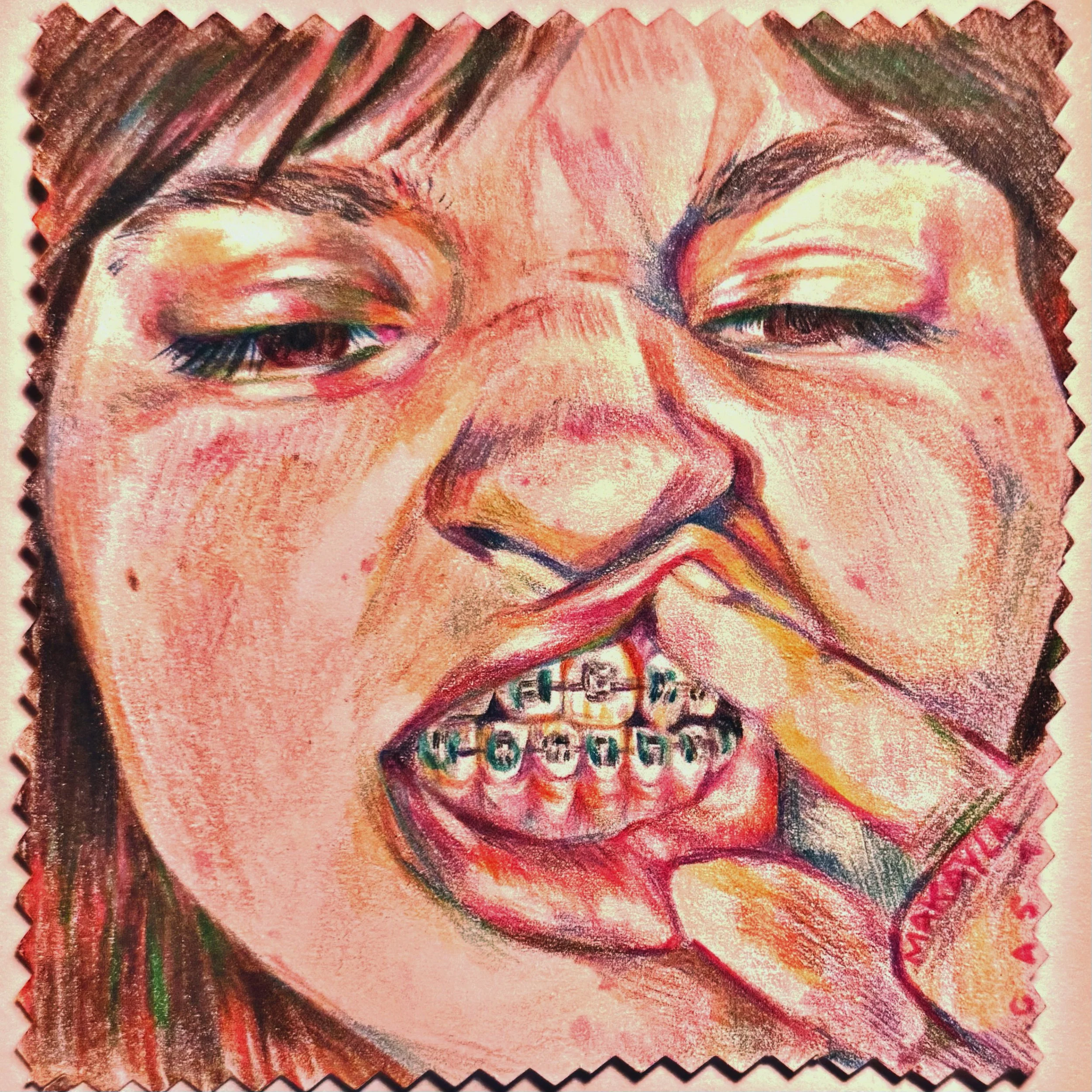 Teeth Self Portrait, Colored Pencil, 4 x 4 in