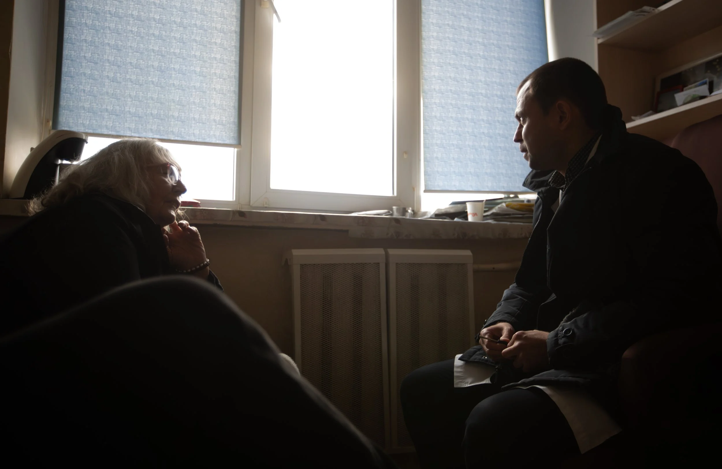 Hands on Global Executive Director Valerie Hellermann, left, and Dr. Vitaly Khomenko talk about the Zhytomyr Regional Clinical Hospital on Nov. 24, 2025.