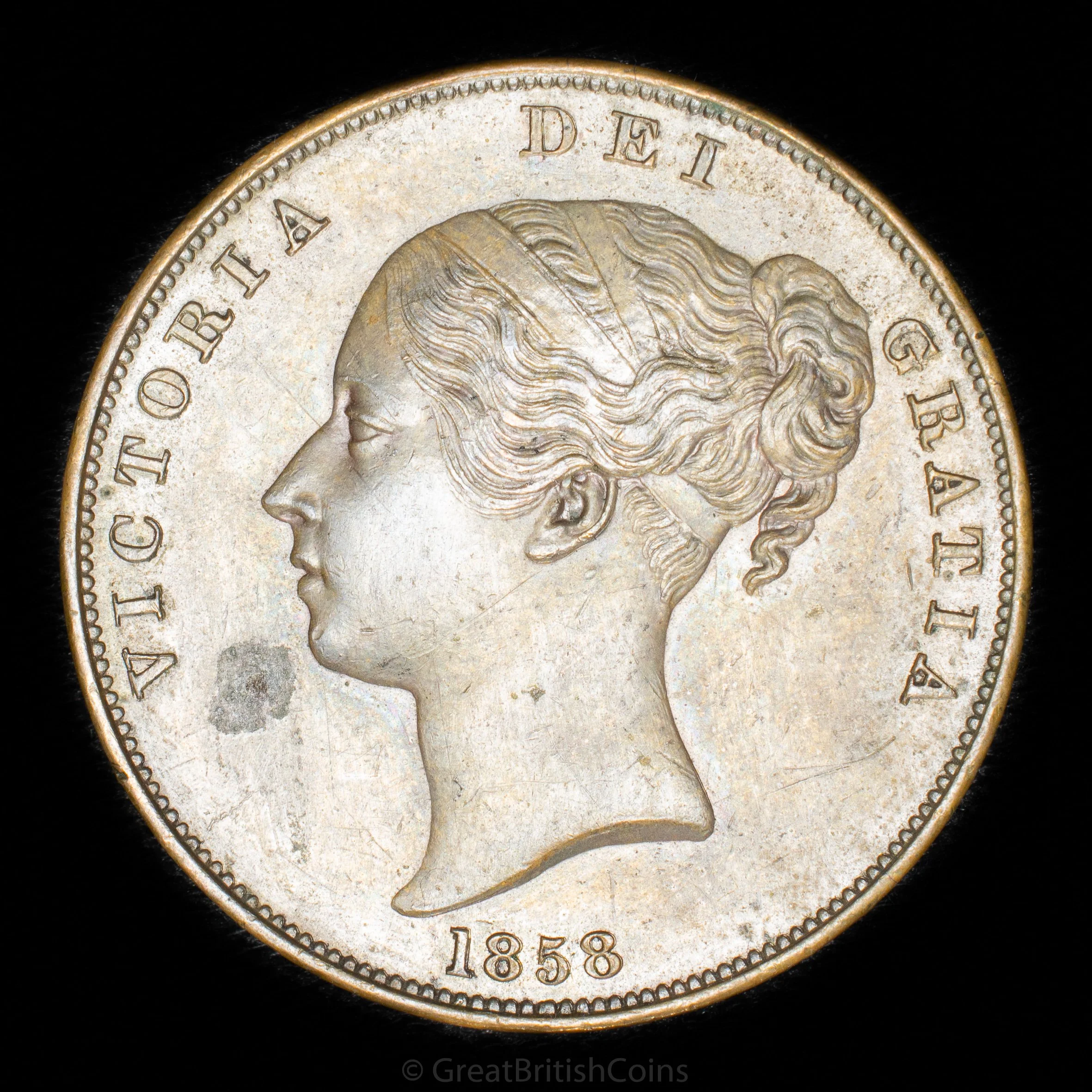 Victoria 1858 Copper Penny 'no w.w. on trun'