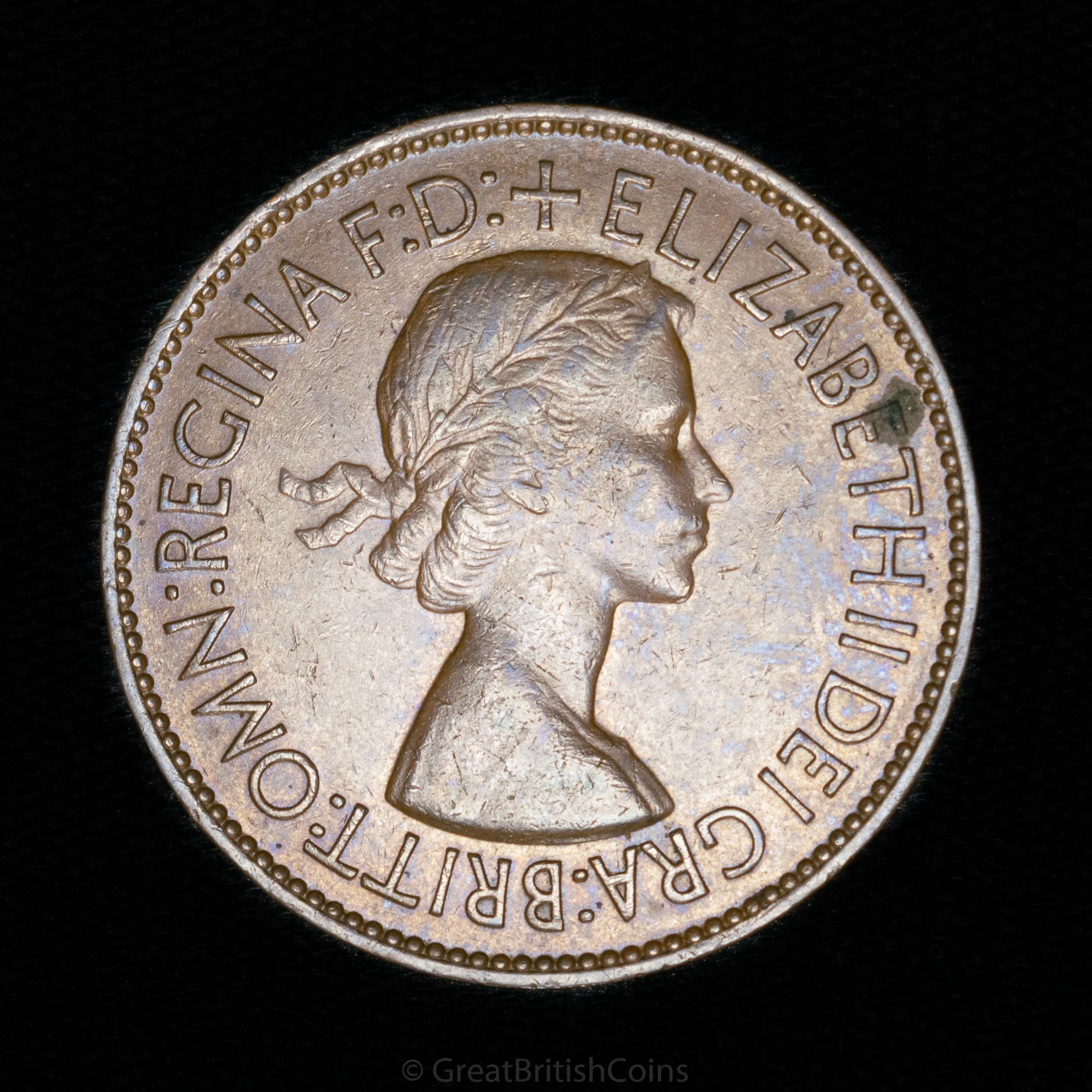 Elizabeth II 1953 Bronze Penny 'Beaded Border'