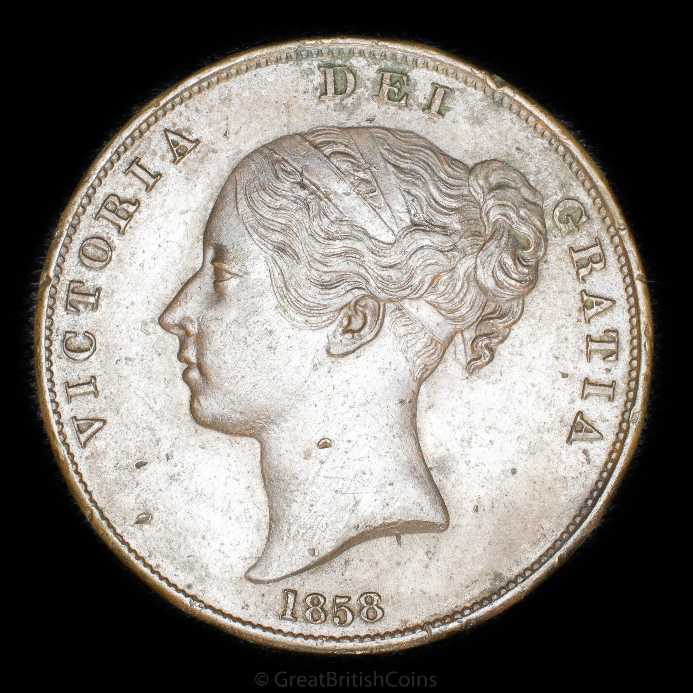 Victoria 1858 Copper Penny 'no w.w. on trun'