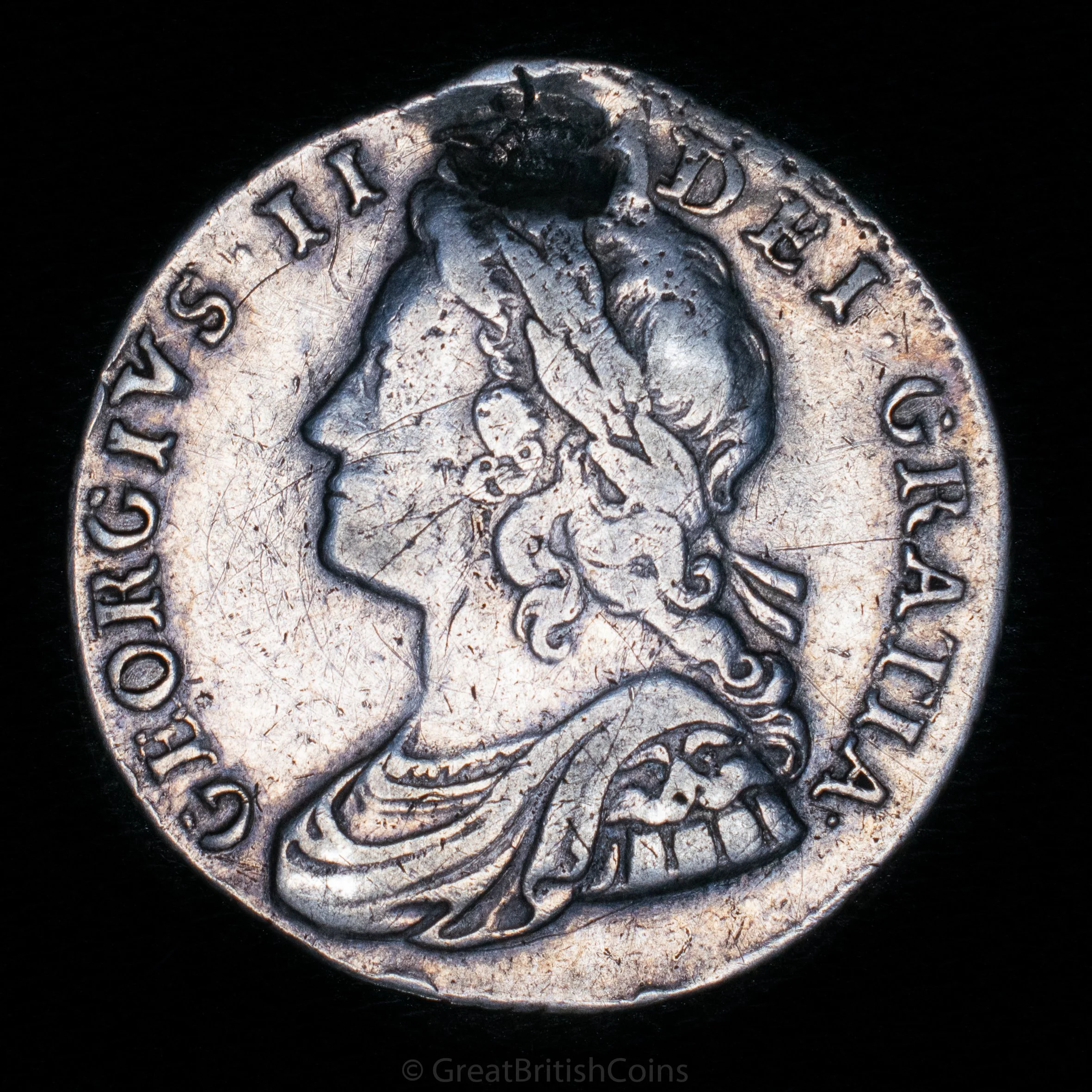 George II 1736 Silver Shilling 'Roses & Plumes'