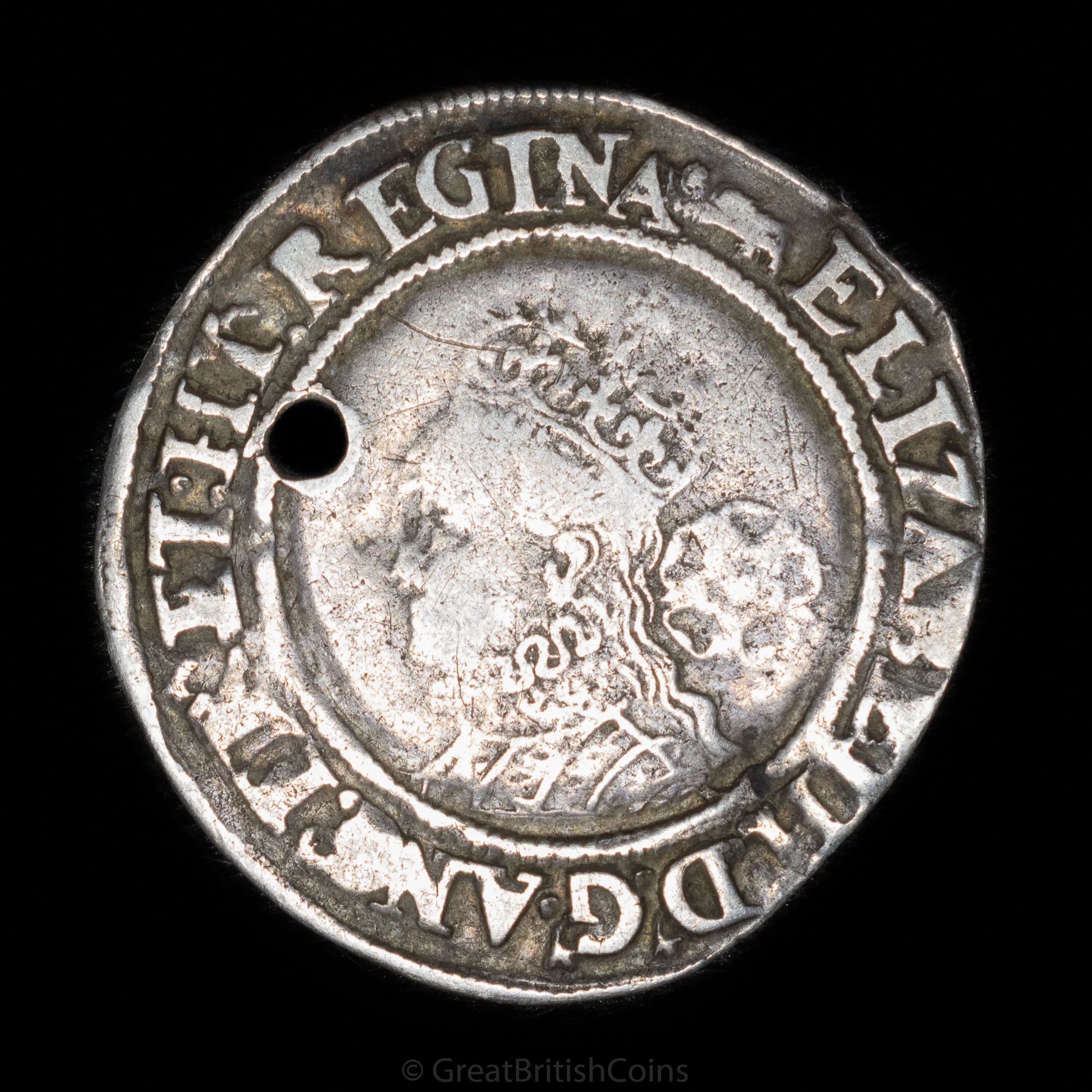Elizabeth I 1566 3rd/4th Issue Silver Sixpence (Holed)